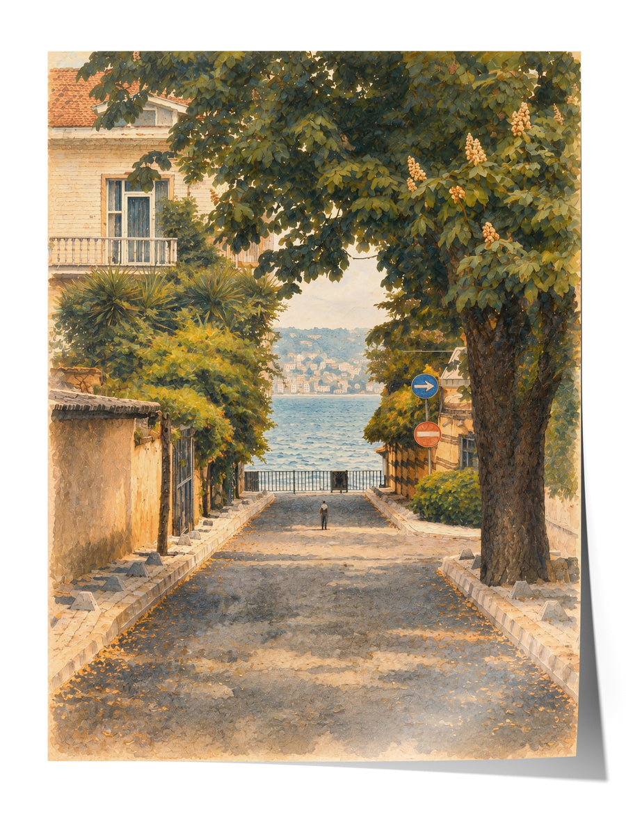 Sokak ve Deniz Manzarası Çerçevesiz Poster
