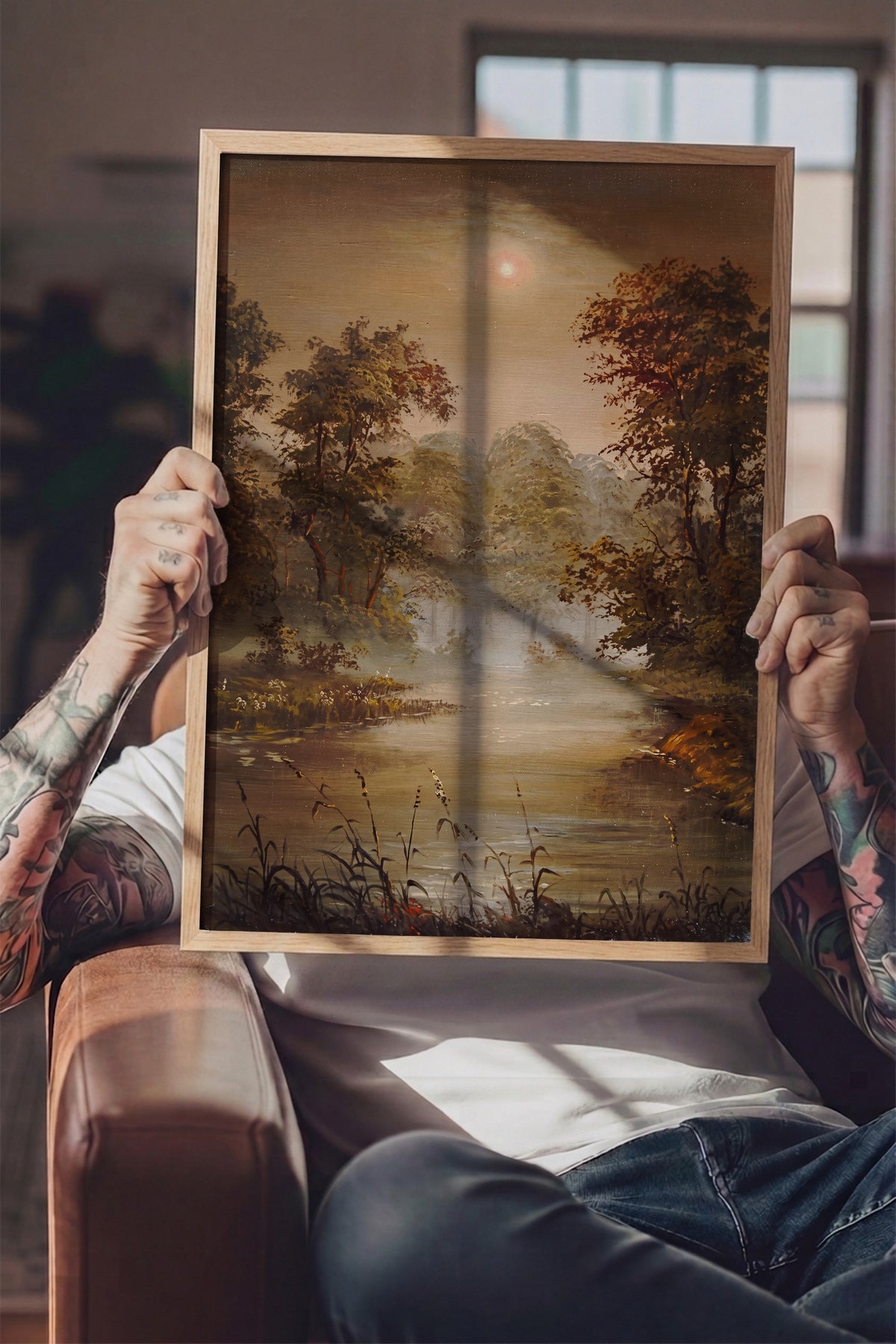 Göl Kenarında Gün Batımı Poster – Ahşap Çerçeveli Tablo