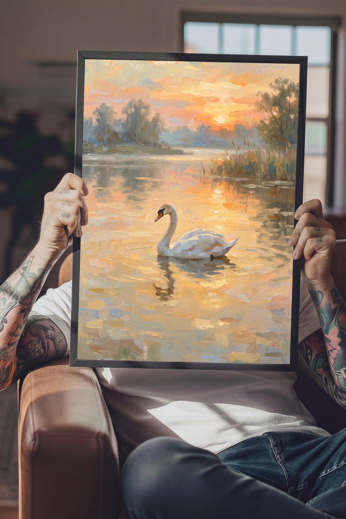 Gölde Yüzen Kuğu Poster – Siyah Çerçeveli Tablo