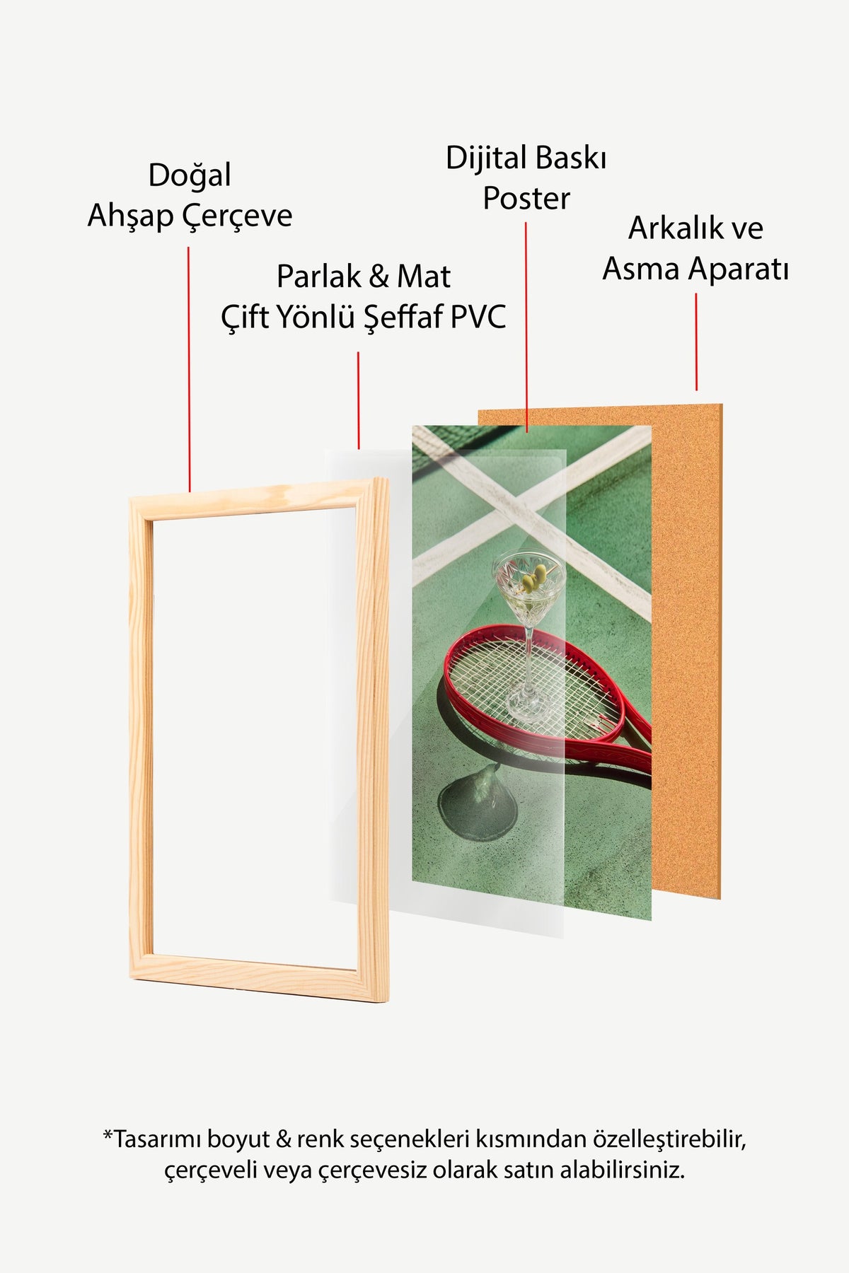 Tenis Kortunda Kokteyl Poster – Ahşap Çerçeveli Tablo