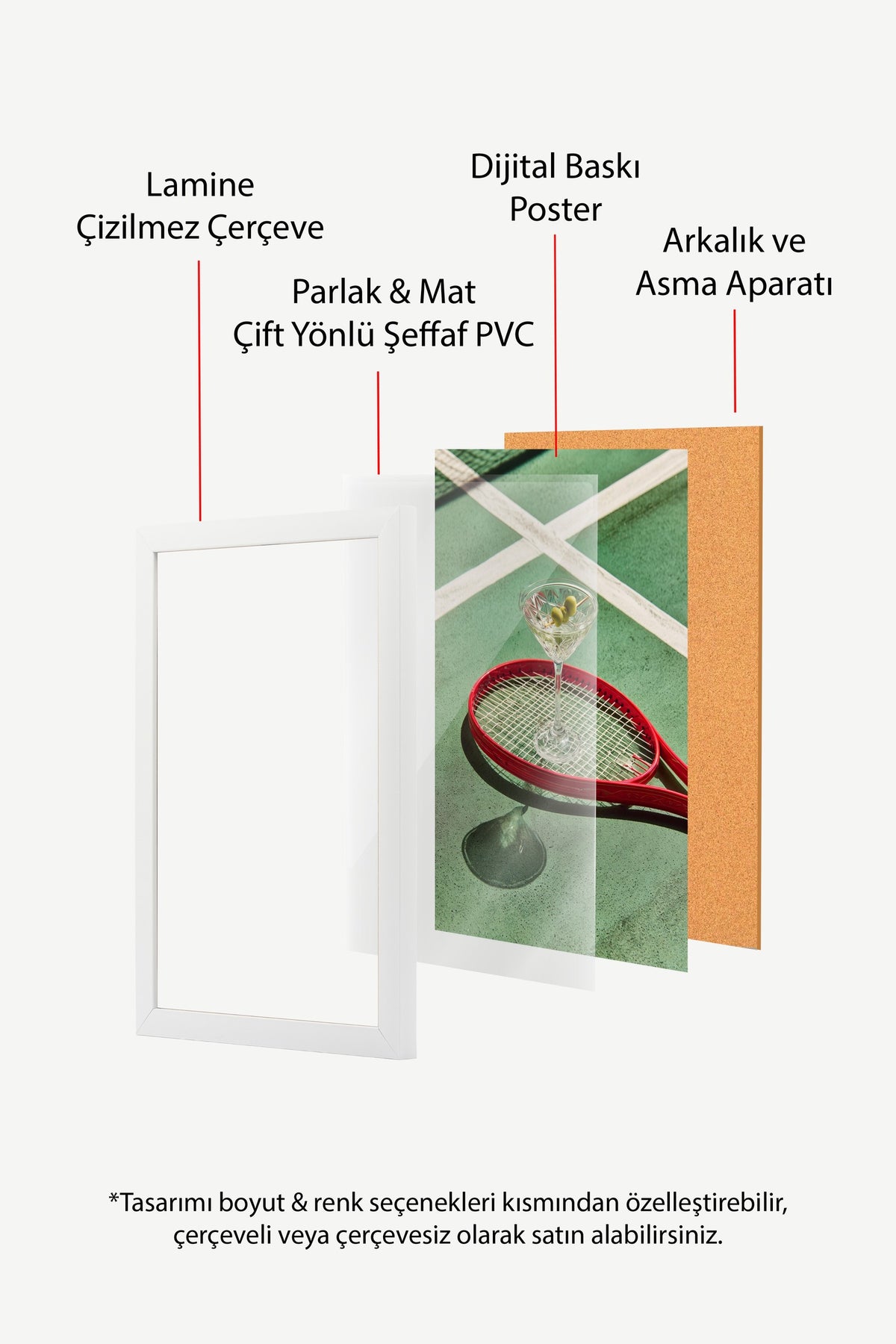 Tenis Kortunda Kokteyl Poster – Beyaz Çerçeveli Tablo