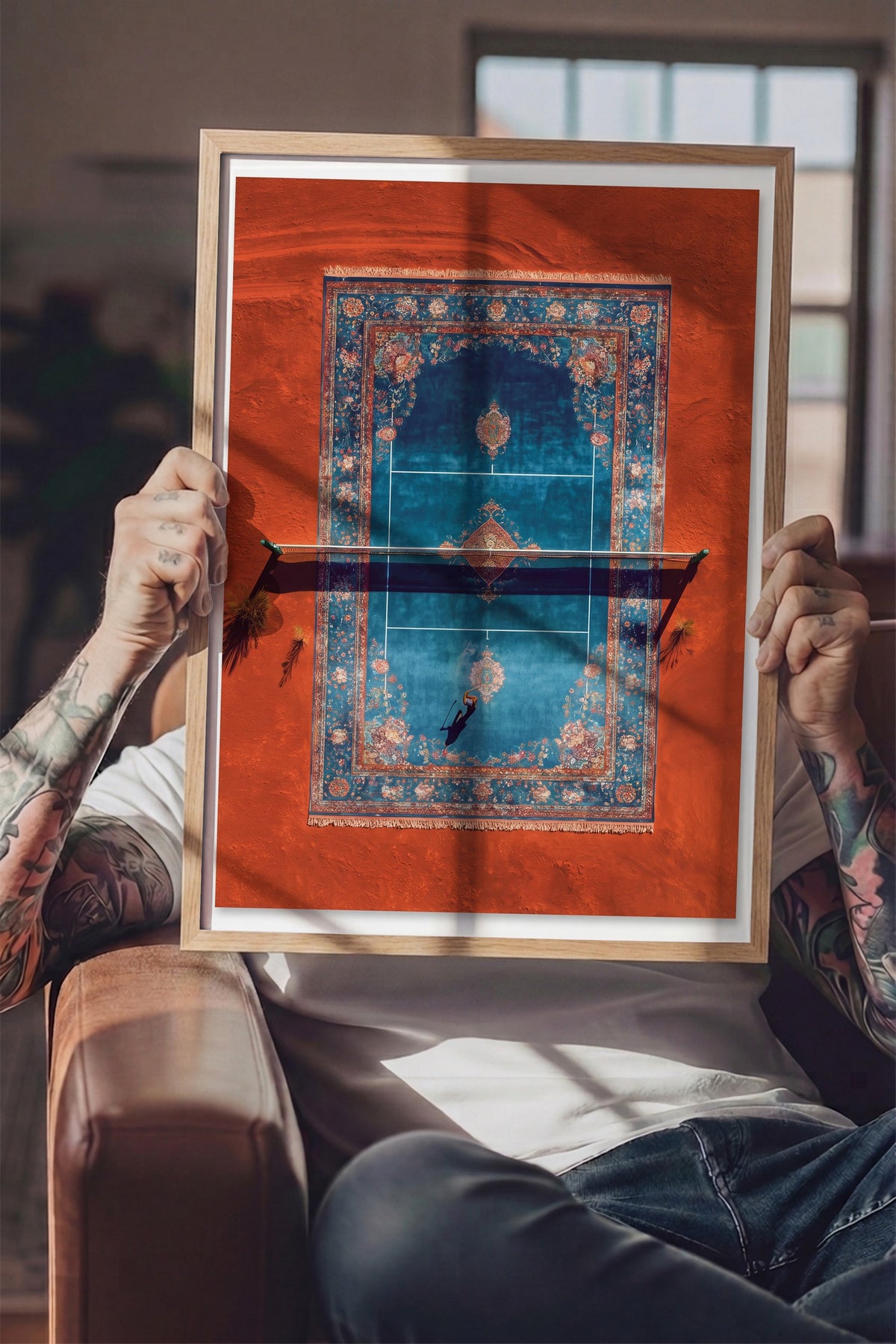 Tepeden Halı Tenis Sahası Poster – Ahşap Çerçeveli Tablo
