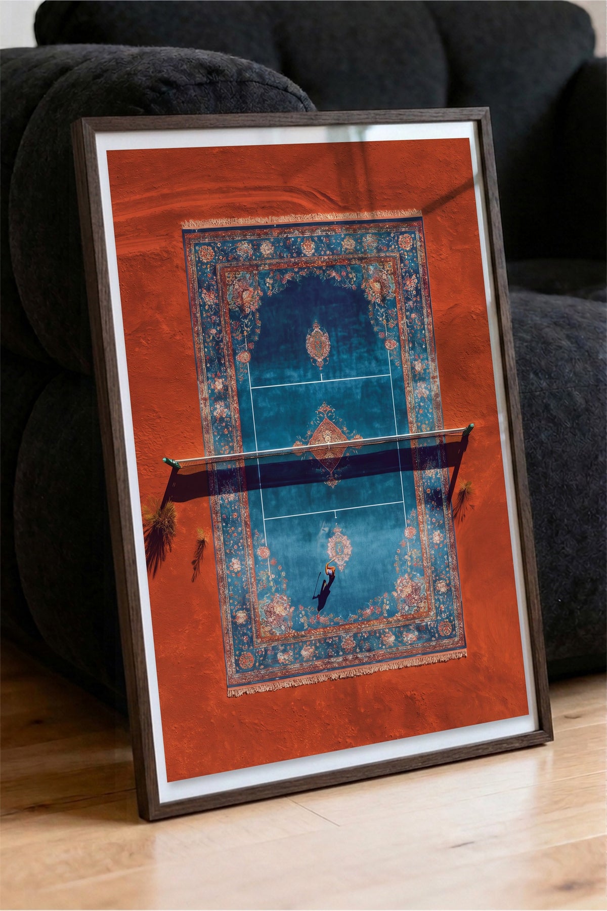 Tepeden Halı Tenis Sahası Poster – Kahverengi Çerçeveli Tablo