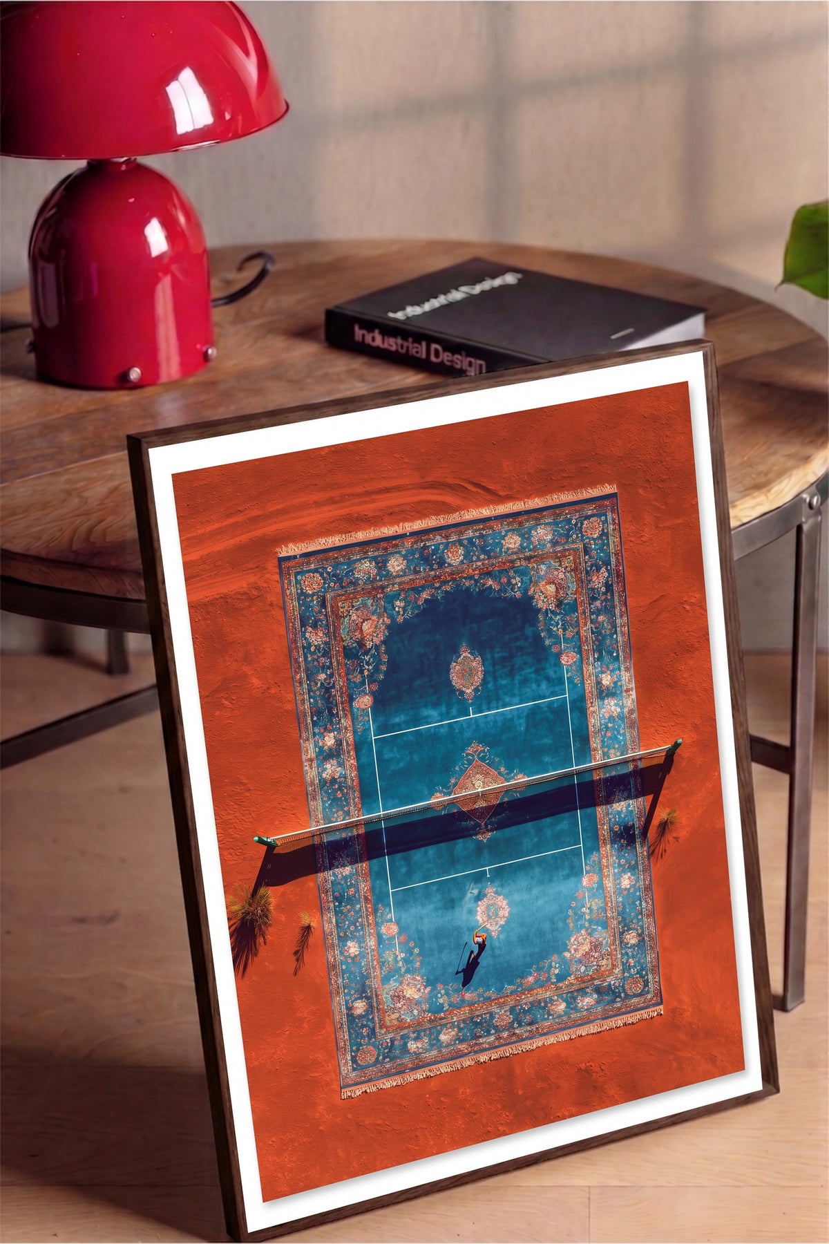 Tepeden Halı Tenis Sahası Poster – Kahverengi Çerçeveli Tablo