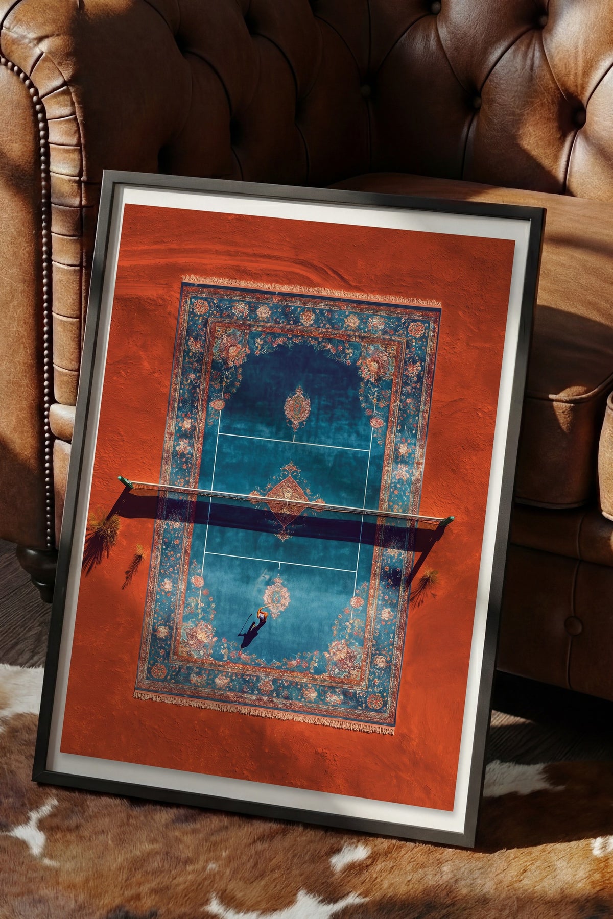 Tepeden Halı Tenis Sahası Poster – Siyah Çerçeveli Tablo