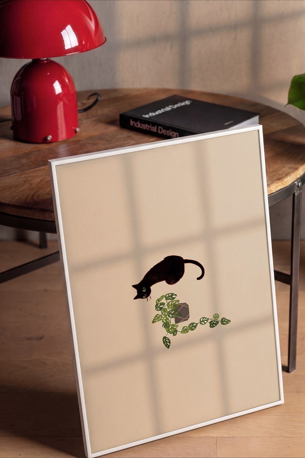 Bitkiyle Oynayan Kedi Poster – Beyaz Çerçeveli Tablo