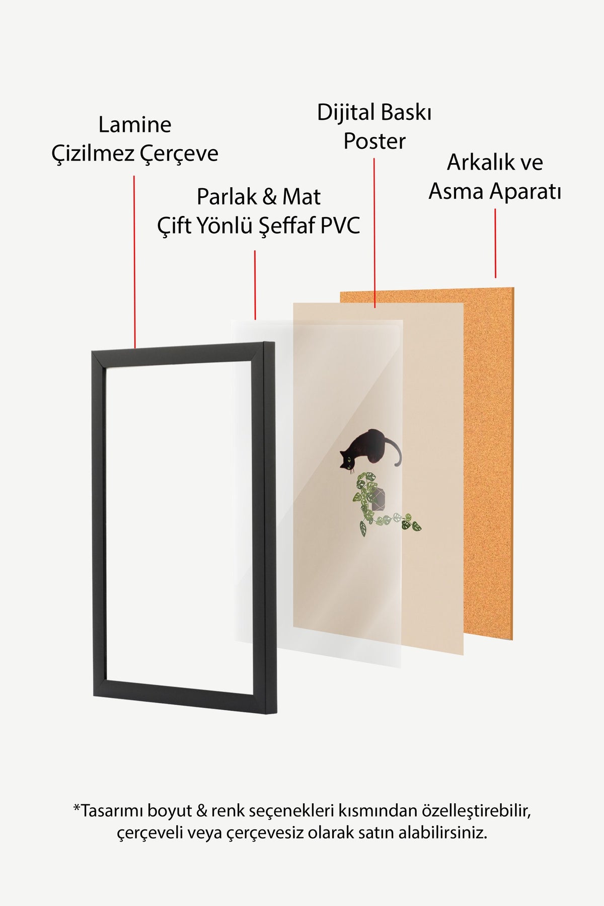 Bitkiyle Oynayan Kedi Poster – Siyah Çerçeveli Tablo