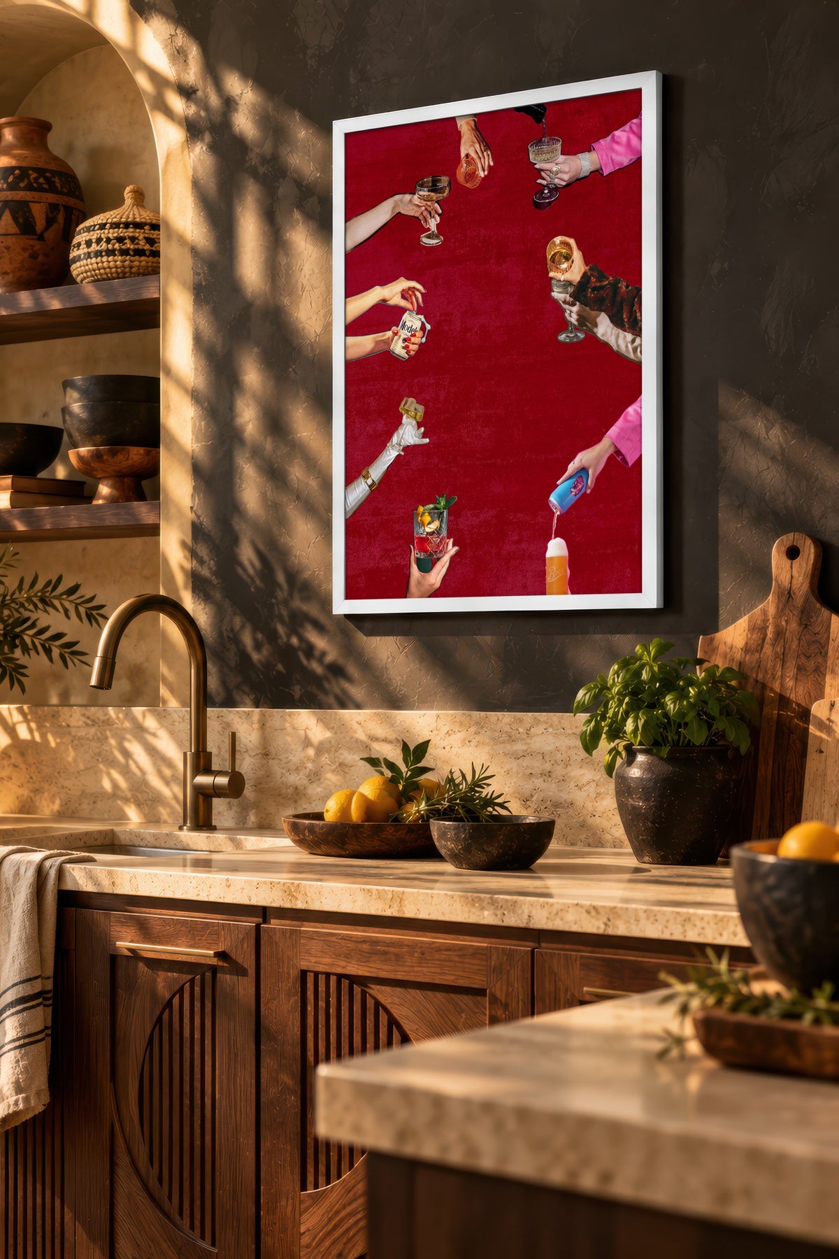 Retro Tarzda İçecek Sunumu Poster – Beyaz Çerçeveli Tablo
