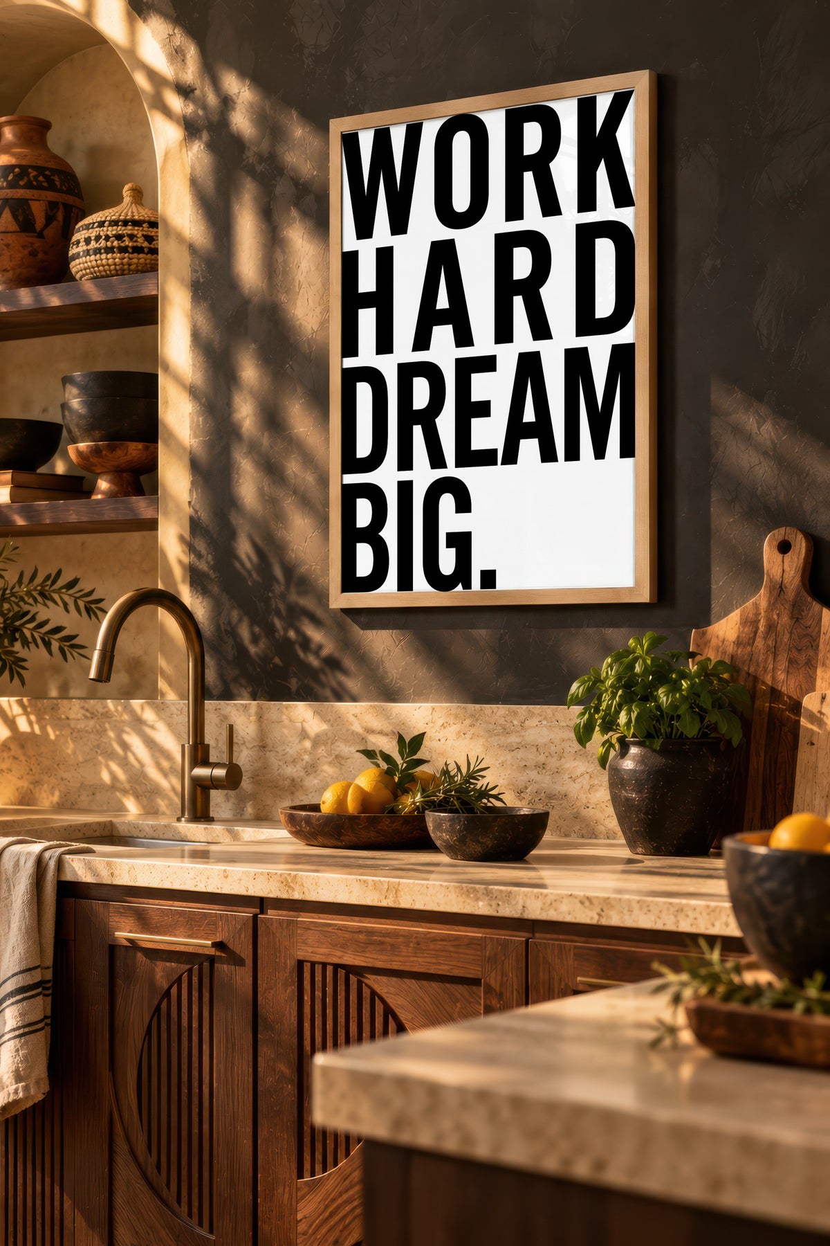 WORK HARD DREAM BIG. Poster – Ahşap Çerçeveli Tablo