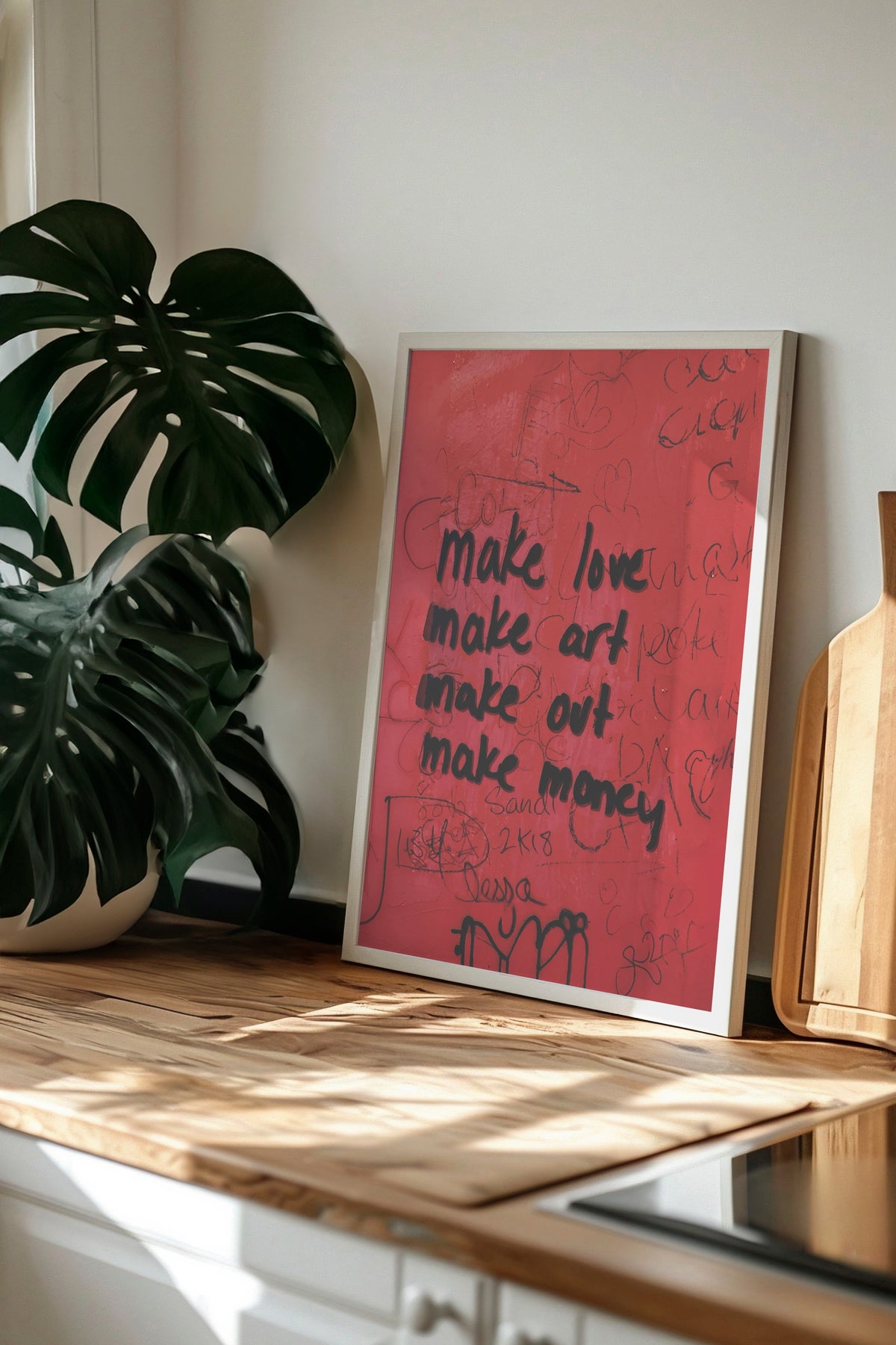 make love make art make out make money Poster – Beyaz Çerçeveli Tablo