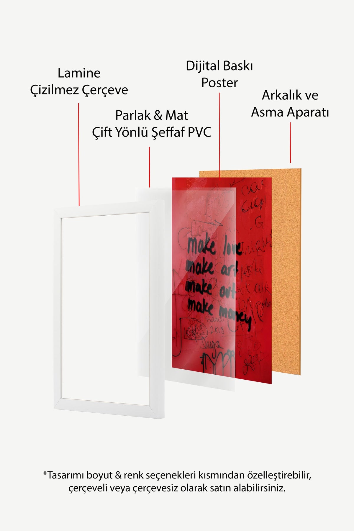 make love make art make out make money Poster – Beyaz Çerçeveli Tablo