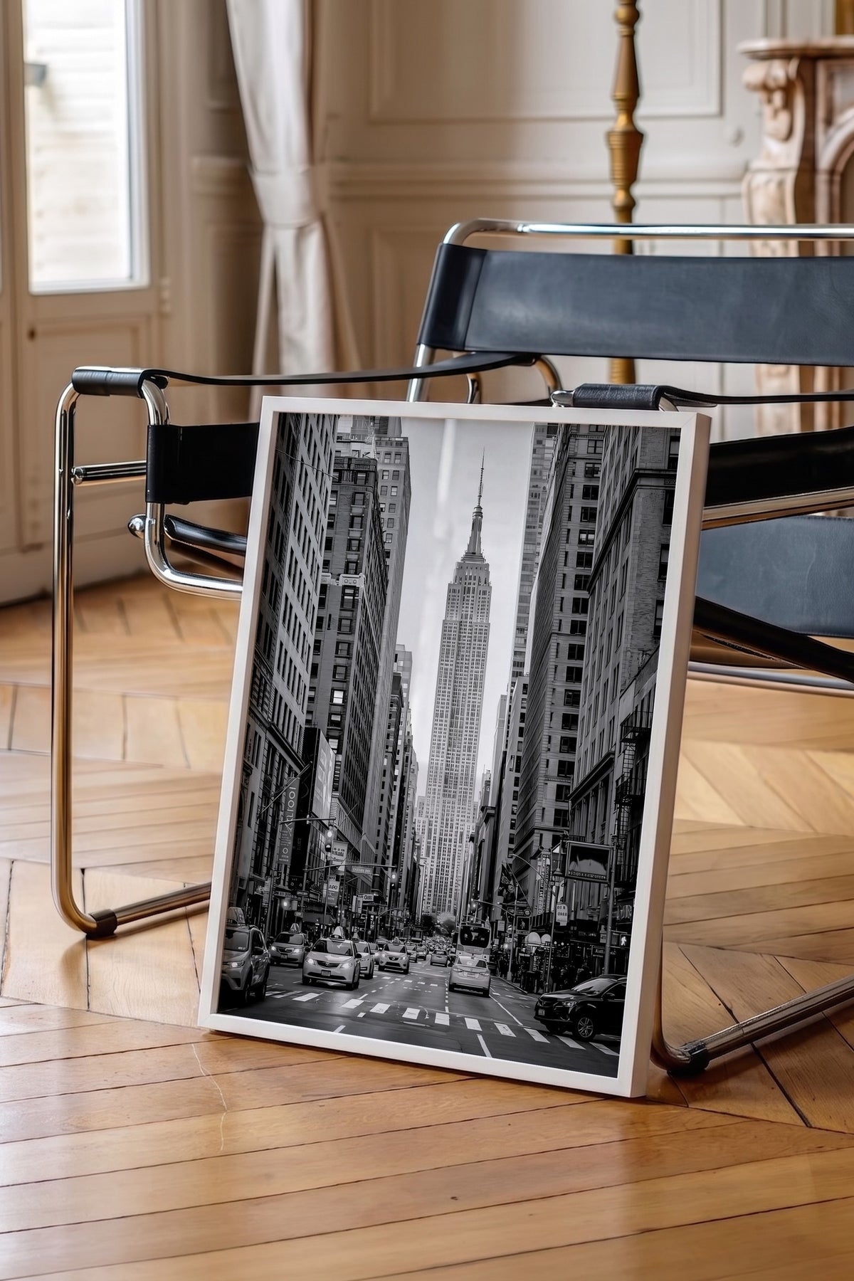 Şehir Manzarası ve Empire State Binası Poster – Beyaz Çerçeveli Tablo