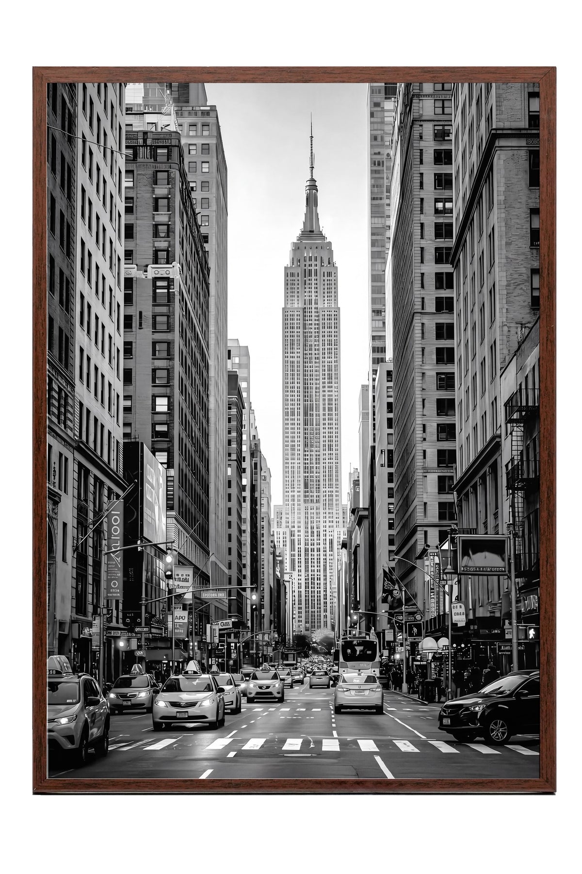 Şehir Manzarası ve Empire State Binası Poster – Kahverengi Çerçeveli Tablo