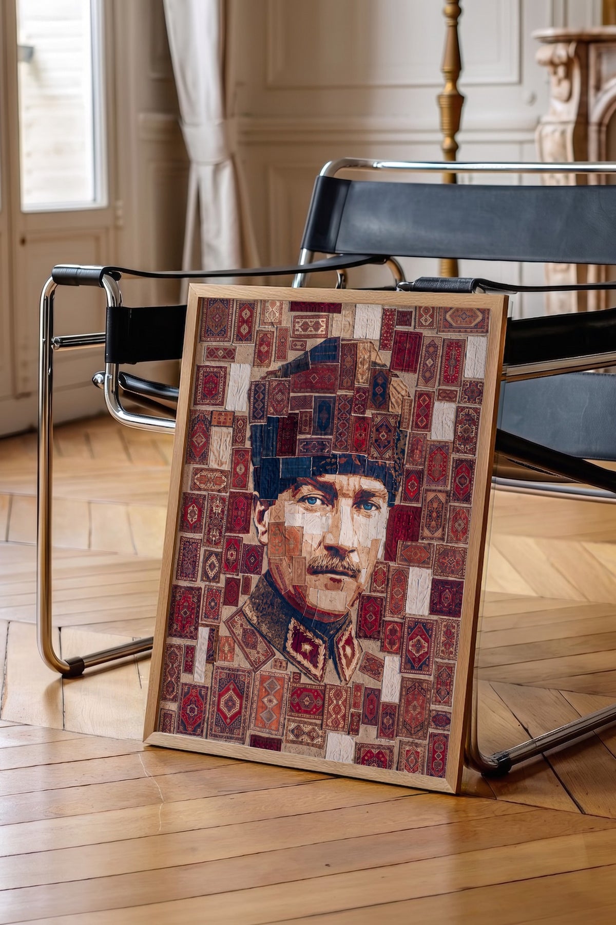 Halı Desenli Atatürk Portresi Poster – Ahşap Çerçeveli Tablo