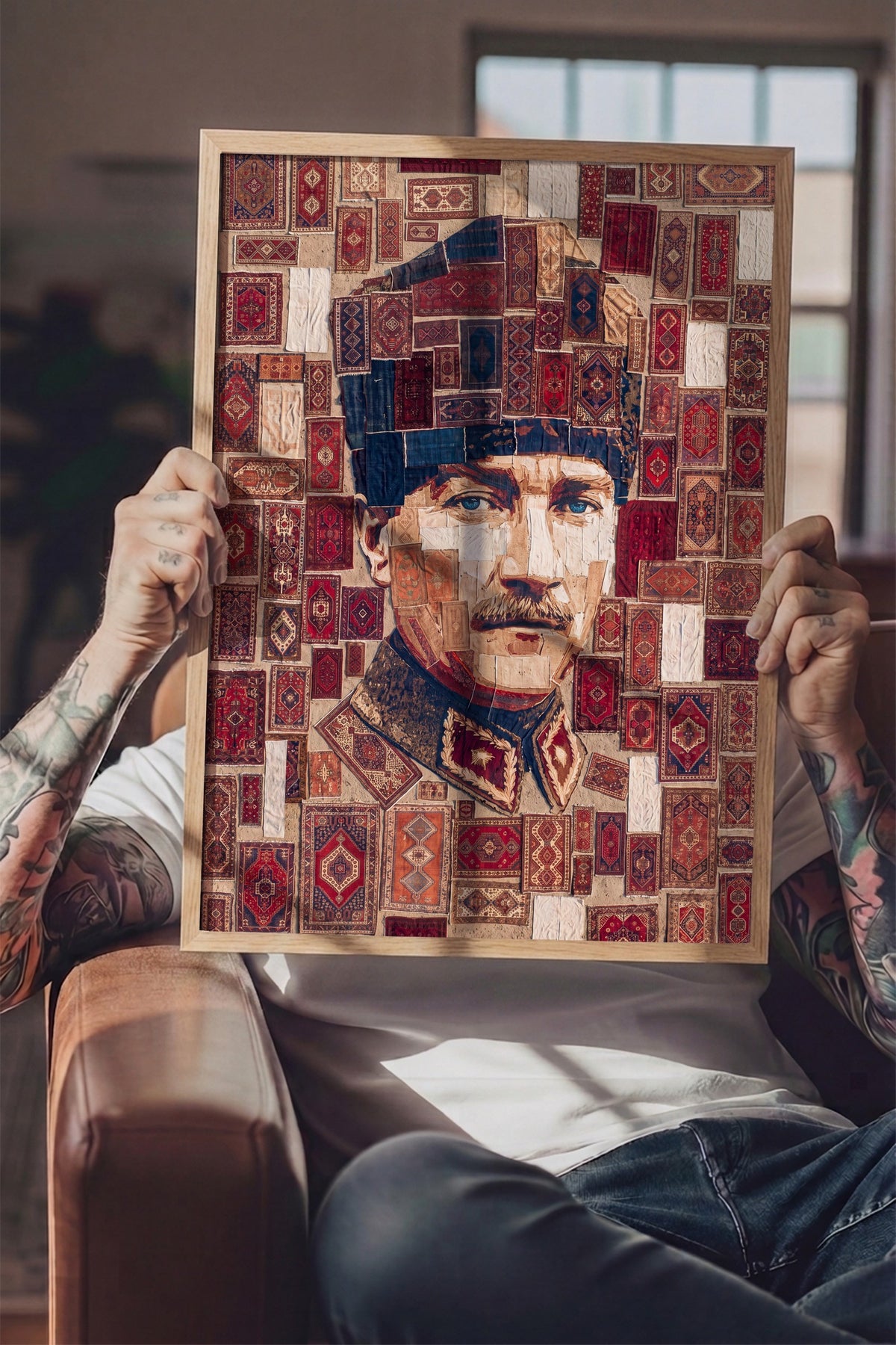 Halı Desenli Atatürk Portresi Poster – Ahşap Çerçeveli Tablo