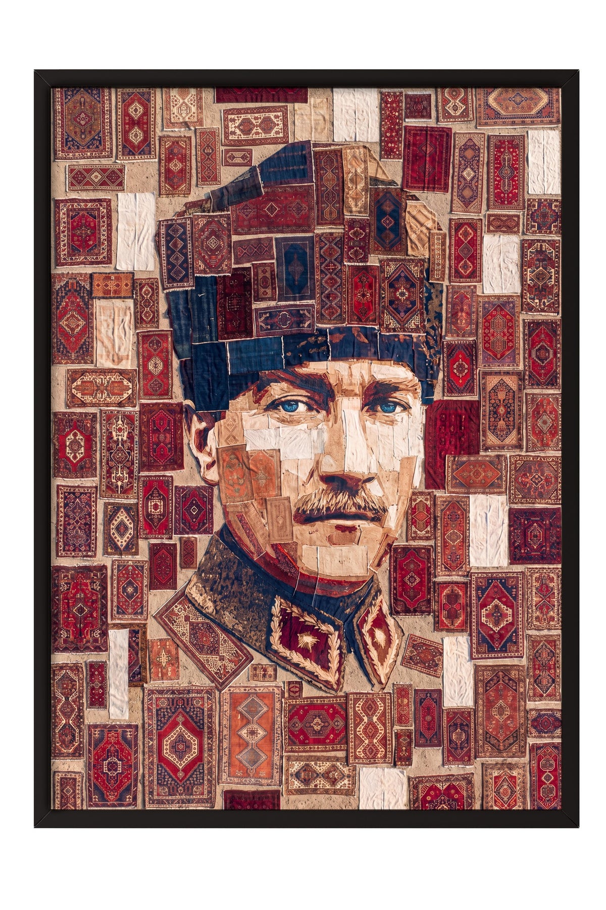 Halı Desenli Atatürk Portresi Poster – Siyah Çerçeveli Tablo