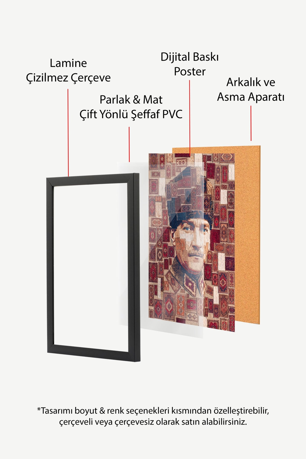 Halı Desenli Atatürk Portresi Poster – Siyah Çerçeveli Tablo