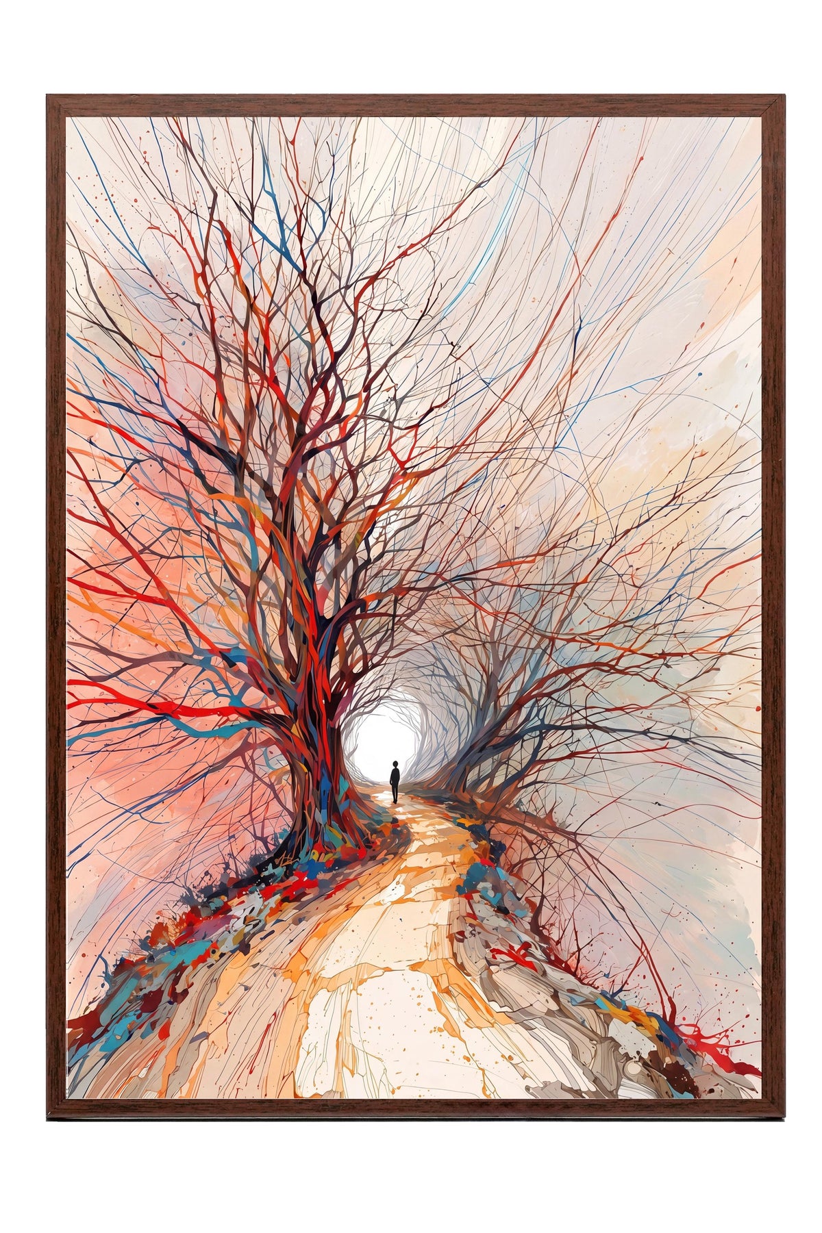 Renkli Ağaçlı Patika Poster – Kahverengi Çerçeveli Tablo