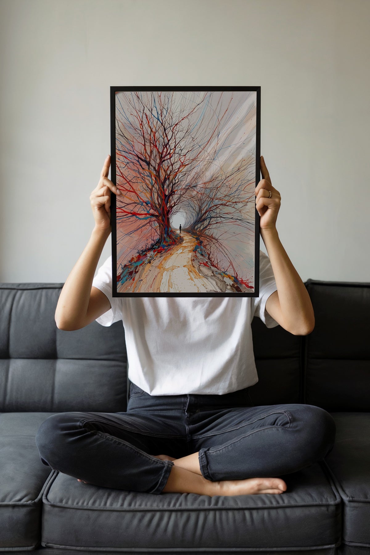 Renkli Ağaçlı Patika Poster – Siyah Çerçeveli Tablo
