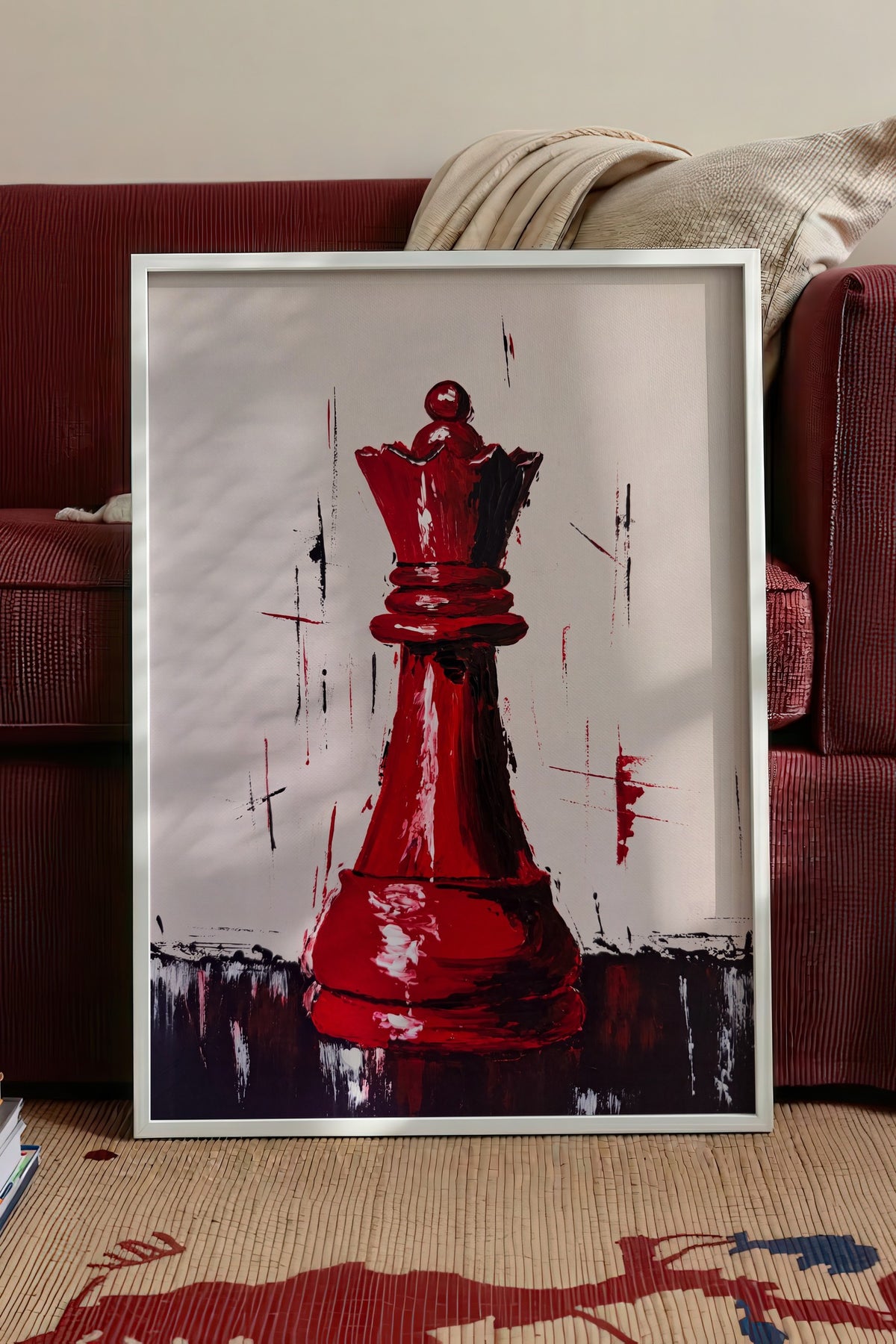 Kırmızı Satranç Veziri Poster – Beyaz Çerçeveli Tablo