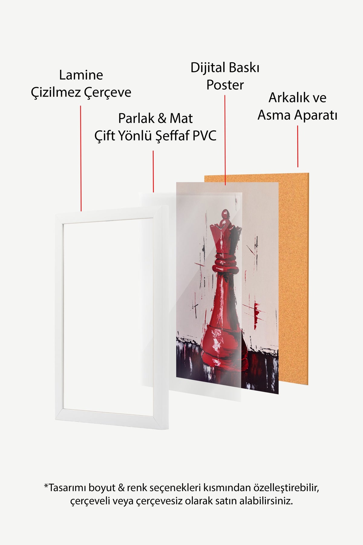 Kırmızı Satranç Veziri Poster – Beyaz Çerçeveli Tablo