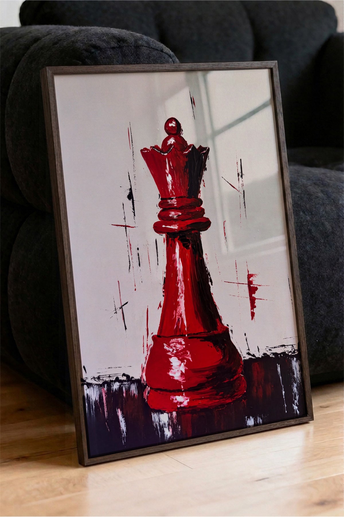 Kırmızı Satranç Veziri Poster – Kahverengi Çerçeveli Tablo