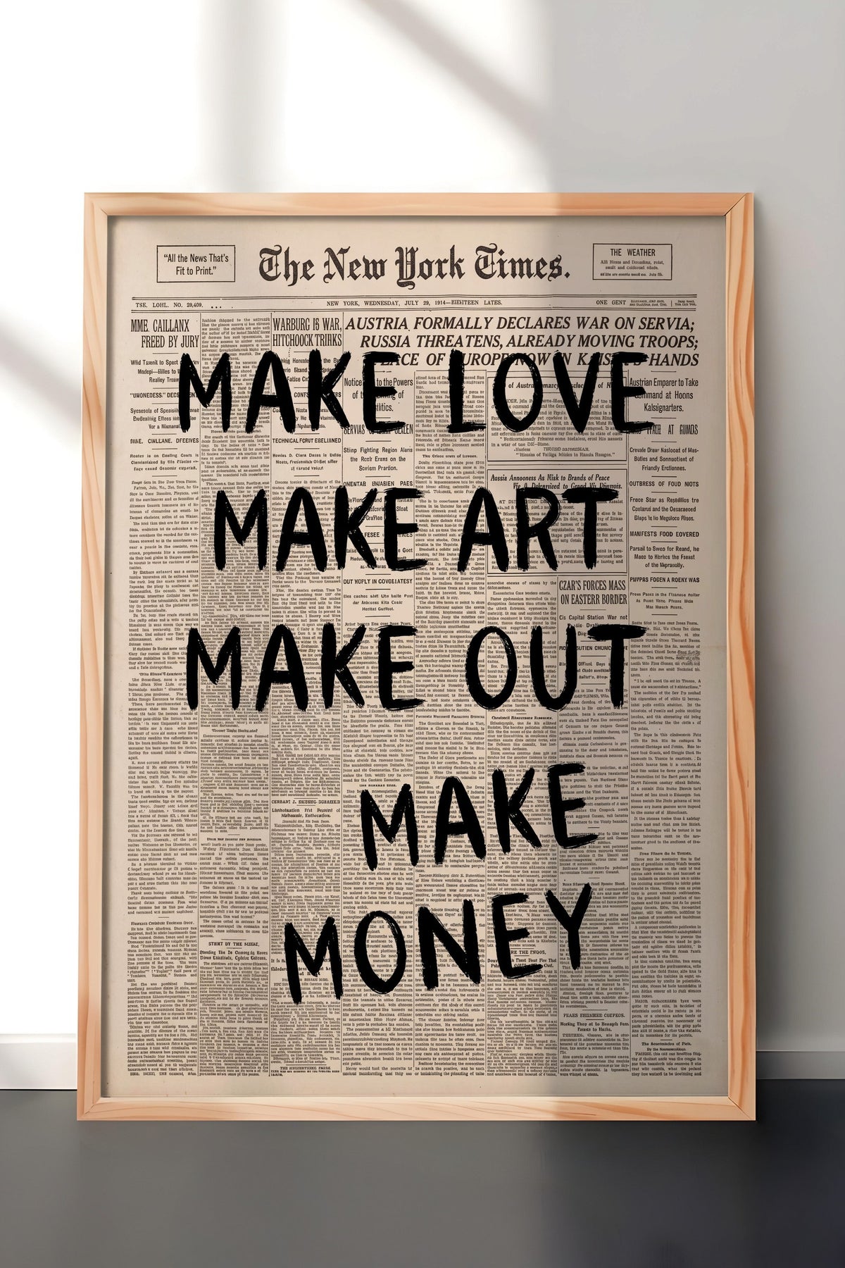 MAKE LOVE MAKE ART MAKE OUT MAKE MONEY Poster – Ahşap Çerçeveli Tablo