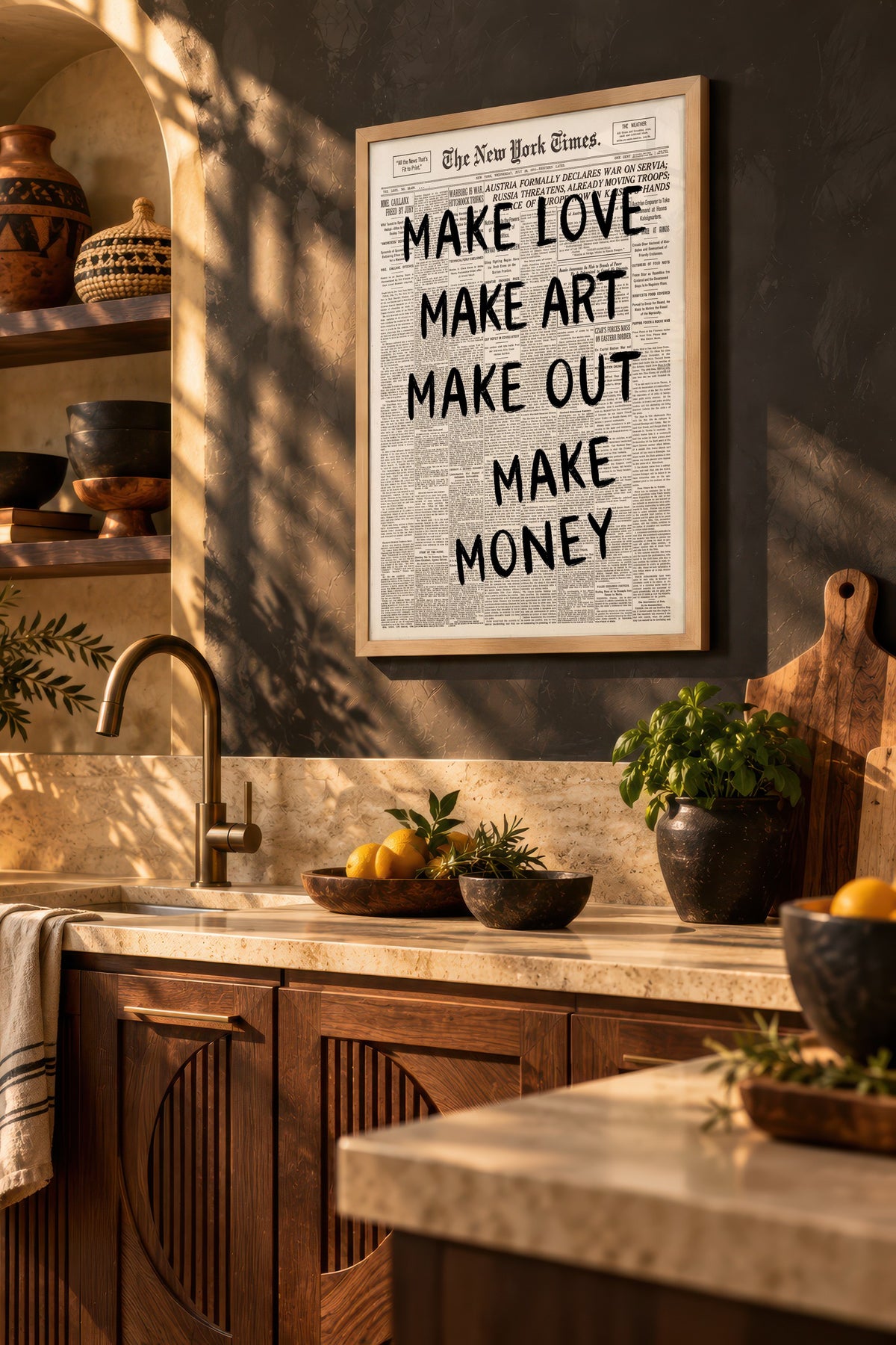 MAKE LOVE MAKE ART MAKE OUT MAKE MONEY Poster – Ahşap Çerçeveli Tablo