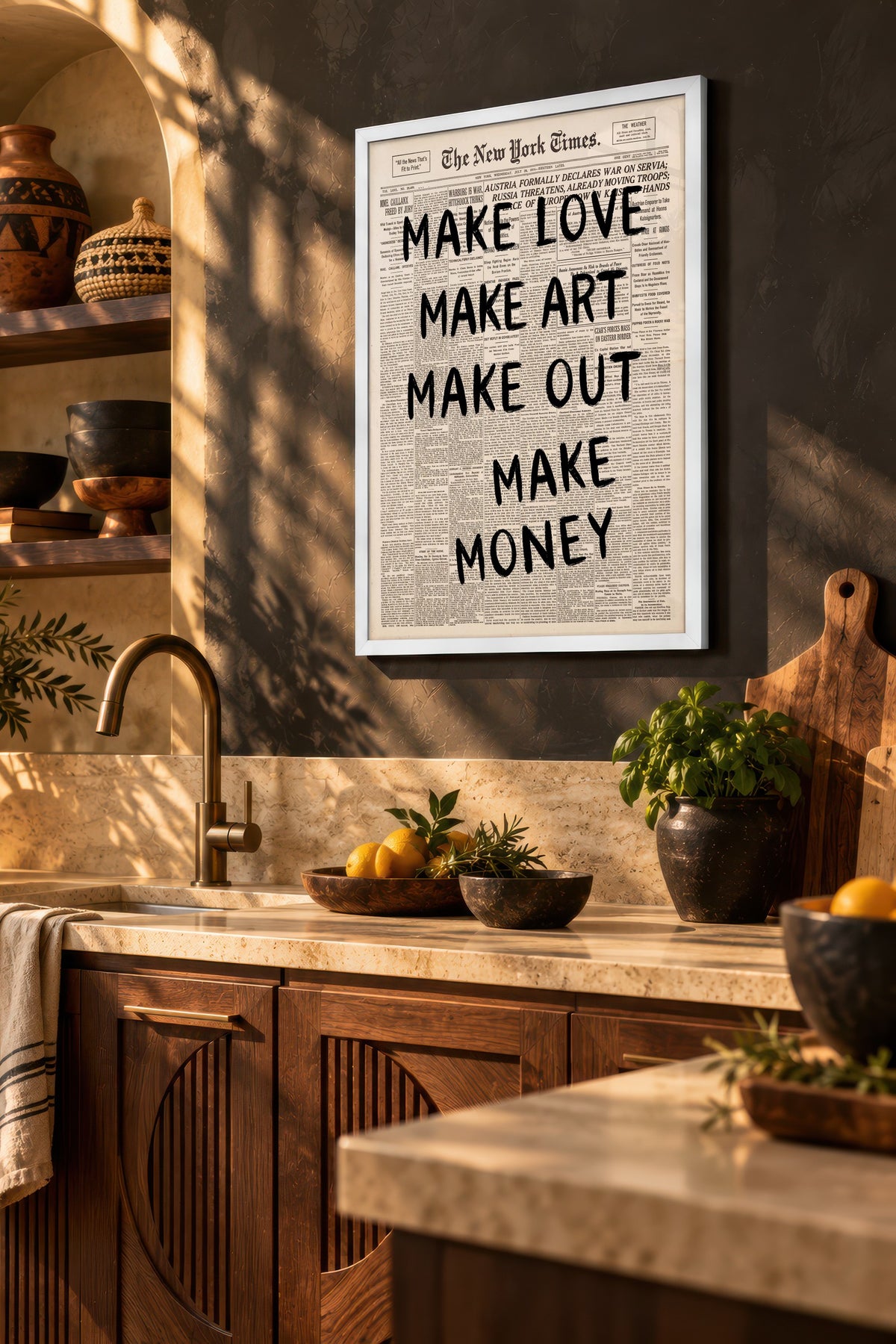 MAKE LOVE MAKE ART MAKE OUT MAKE MONEY Poster – Beyaz Çerçeveli Tablo