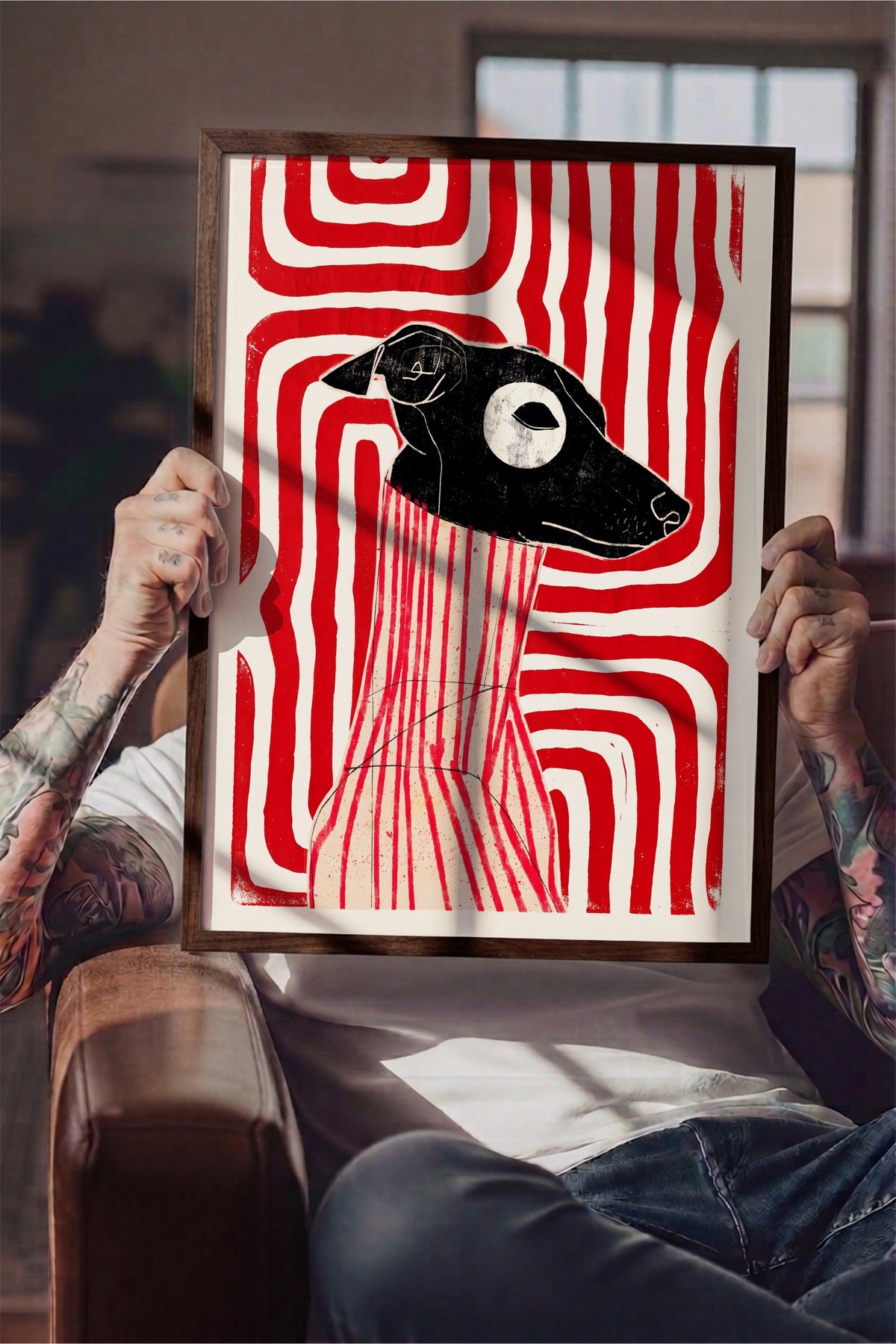 Soyut Köpek İllüstrasyonu Poster – Kahverengi Çerçeveli Tablo