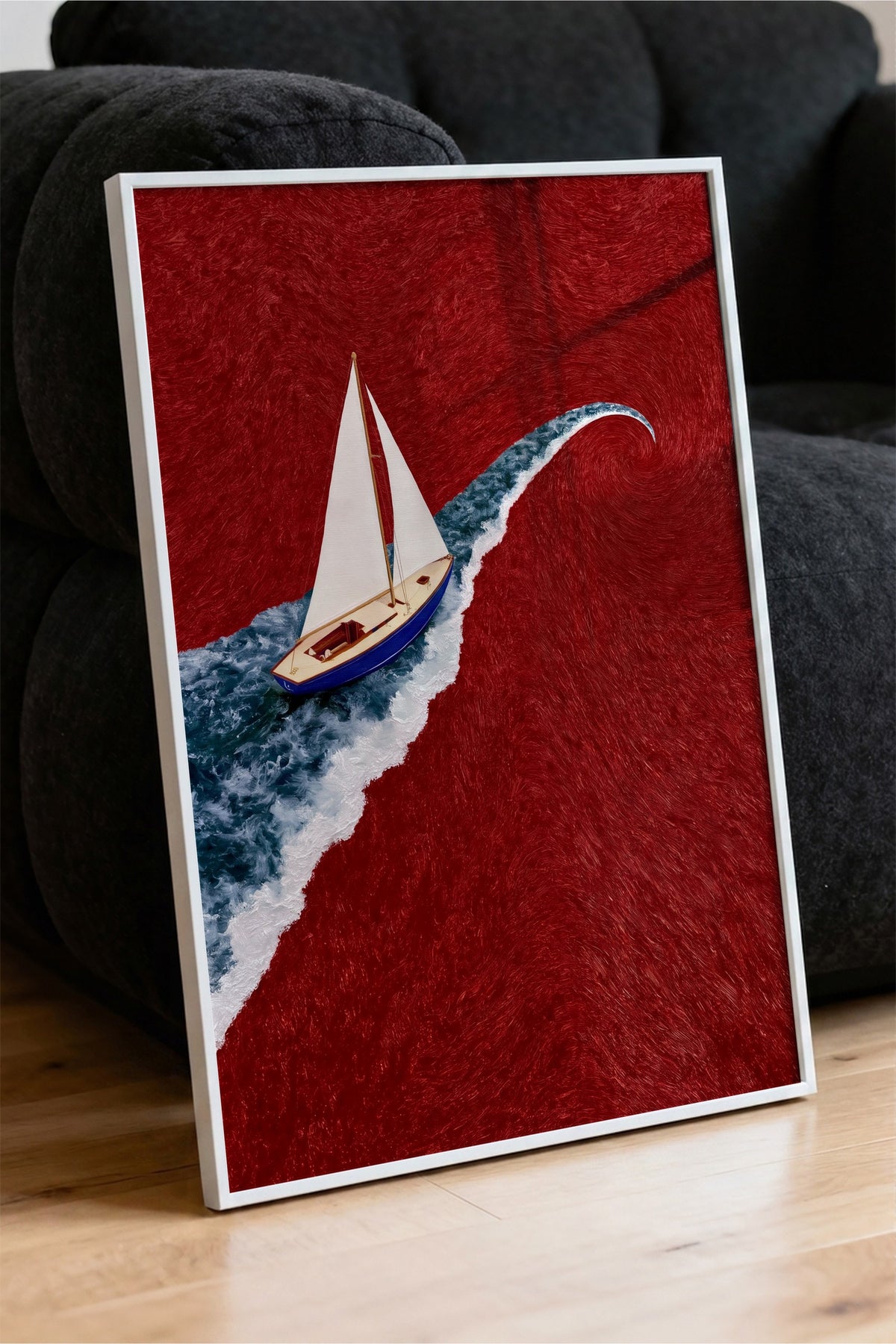 Dalga Üzerinde Yelkenli Poster – Beyaz Çerçeveli Tablo