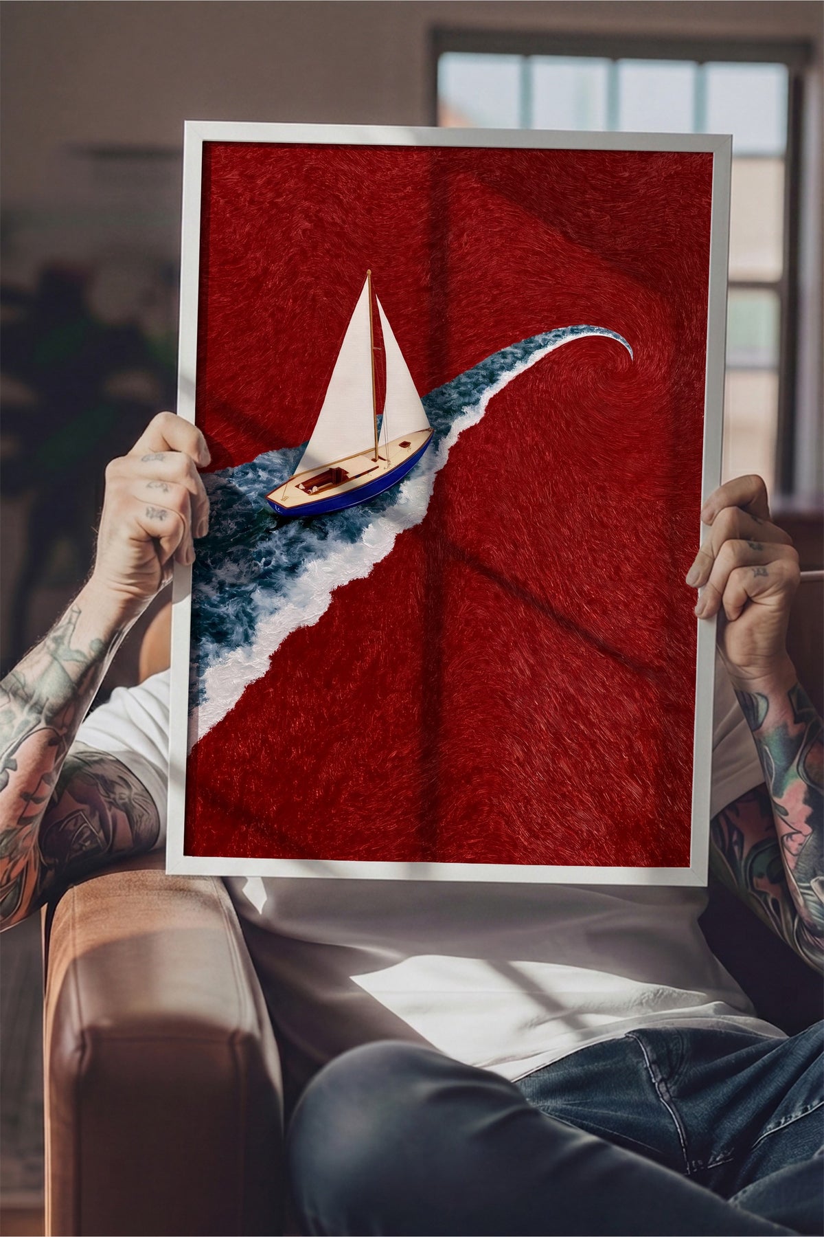 Dalga Üzerinde Yelkenli Poster – Beyaz Çerçeveli Tablo