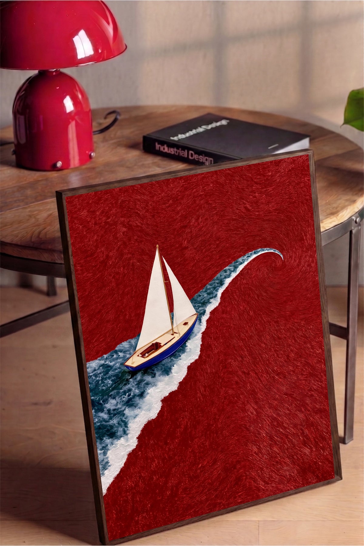 Dalga Üzerinde Yelkenli Poster – Kahverengi Çerçeveli Tablo