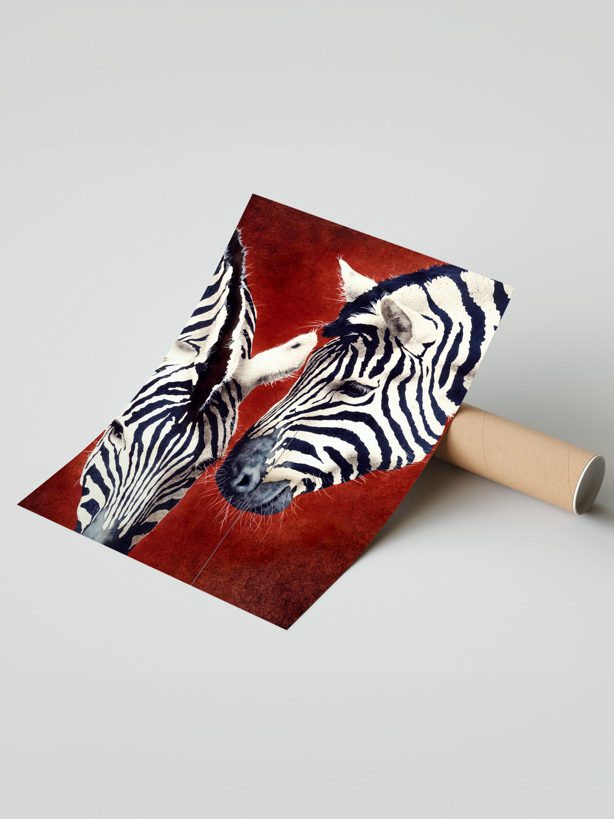 Etkileşim Halinde İki Zebra Çerçevesiz Poster