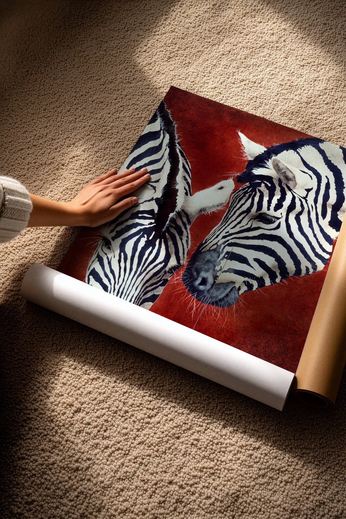 Etkileşim Halinde İki Zebra Çerçevesiz Poster