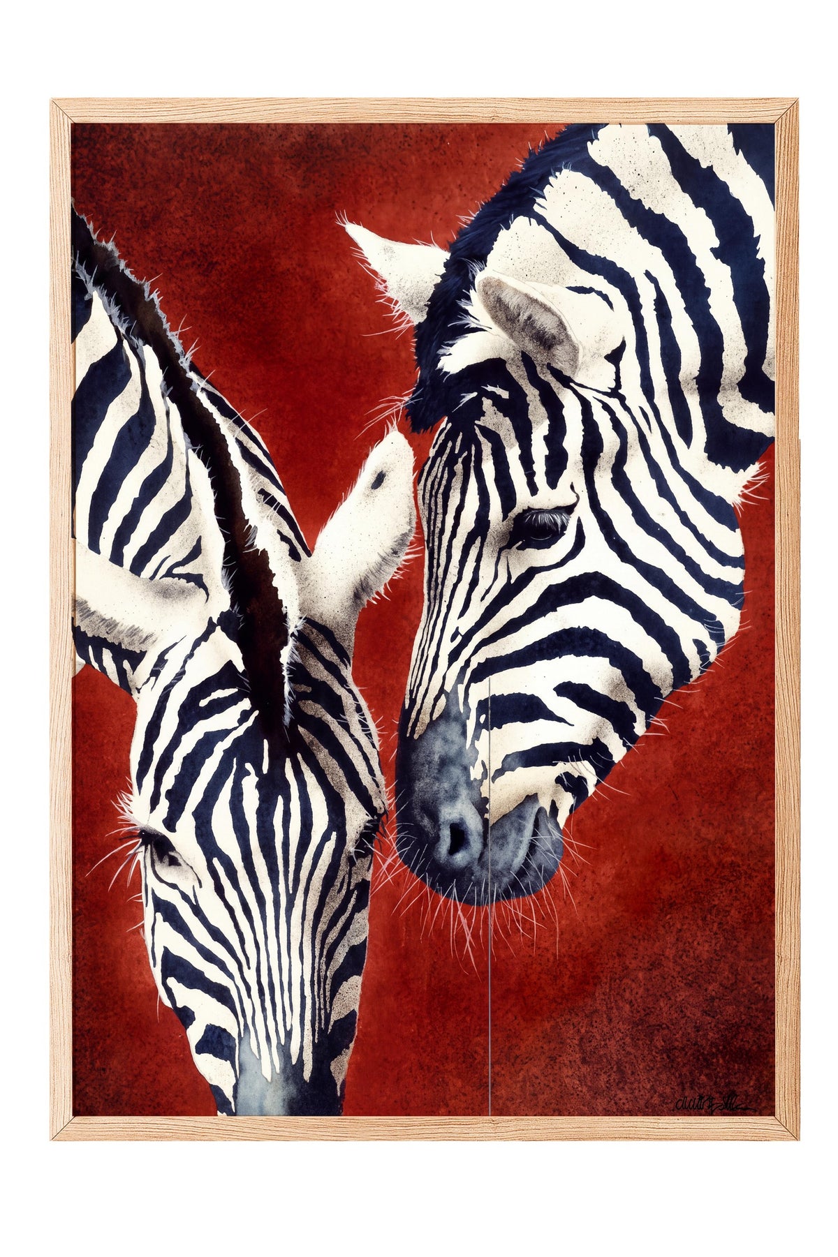 Etkileşim Halinde İki Zebra Poster – Ahşap Çerçeveli Tablo