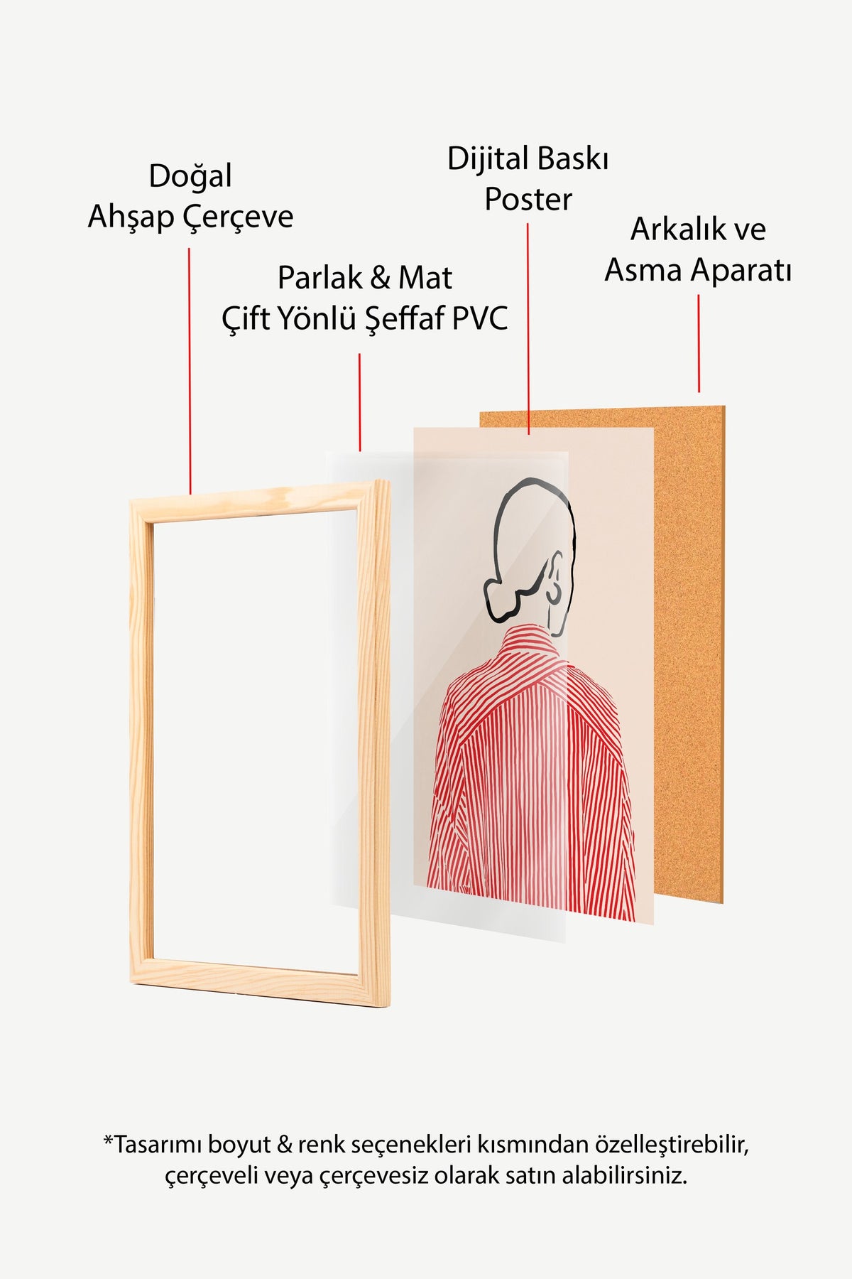 Çizgili Gömlekli Silüet Poster – Ahşap Çerçeveli Tablo