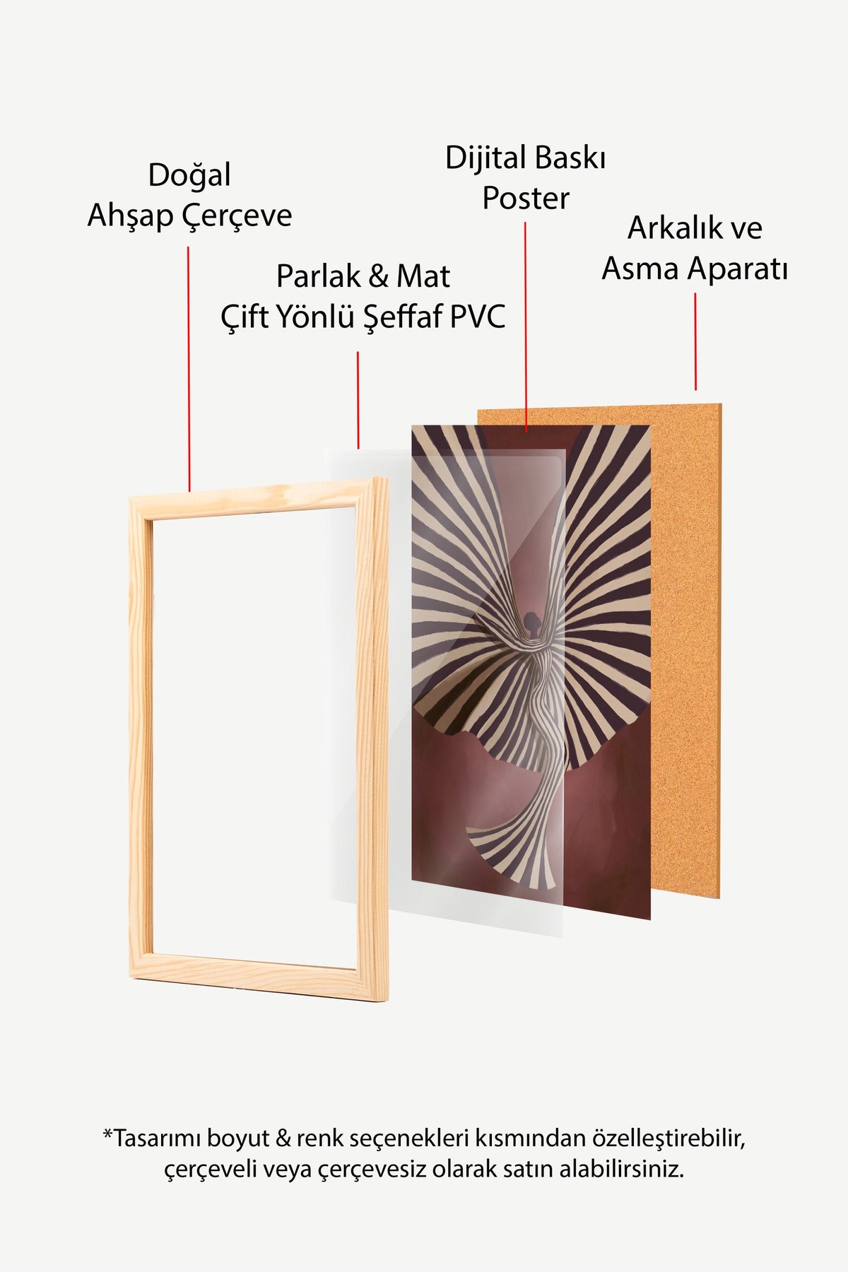 Soyut Şeritli Kadın Silüeti Poster – Ahşap Çerçeveli Tablo
