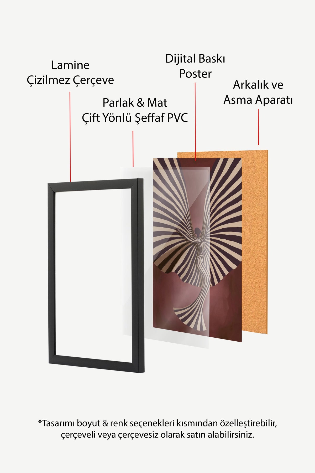 Soyut Şeritli Kadın Silüeti Poster – Siyah Çerçeveli Tablo