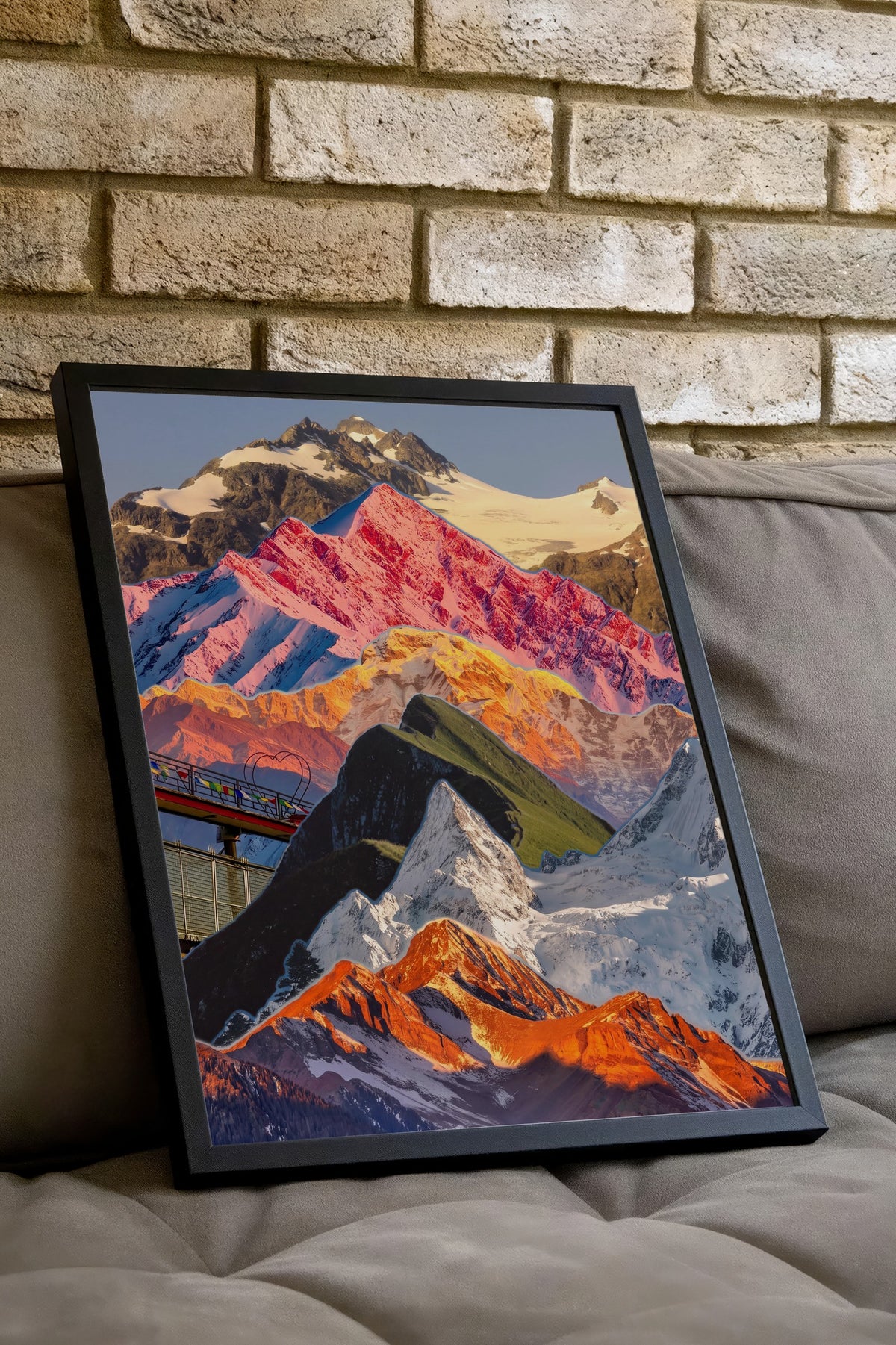 Renkli Dağ Kolajı Poster – Siyah Çerçeveli Tablo