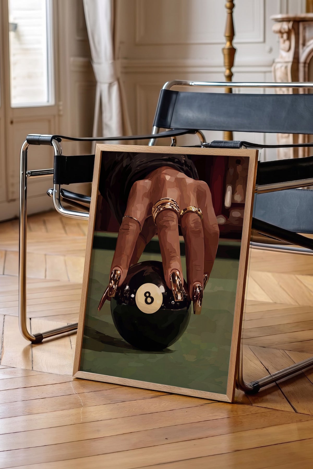 Bilardo Topu ve El Detayı Poster – Ahşap Çerçeveli Tablo