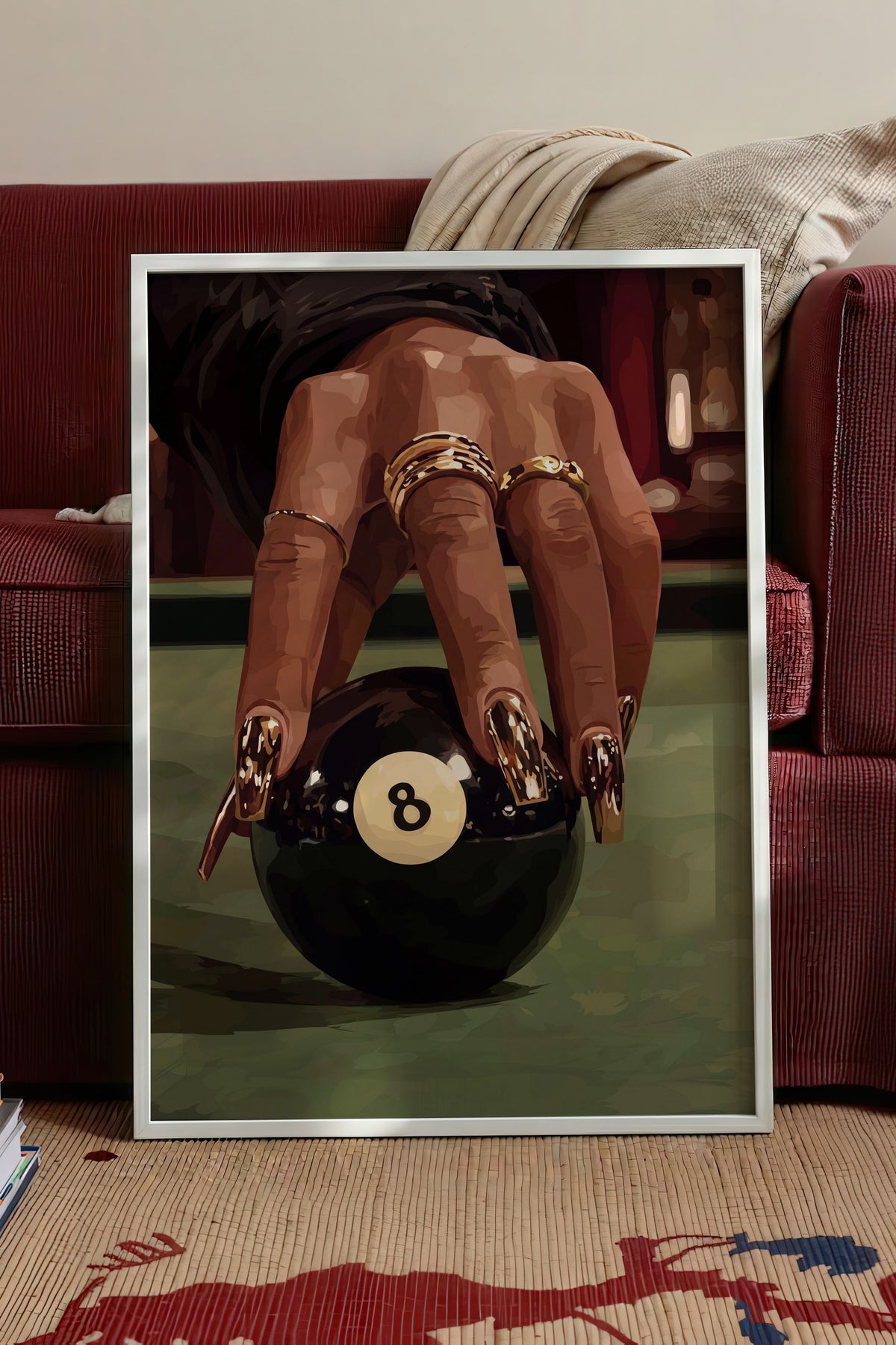 Bilardo Topu ve El Detayı Poster – Beyaz Çerçeveli Tablo