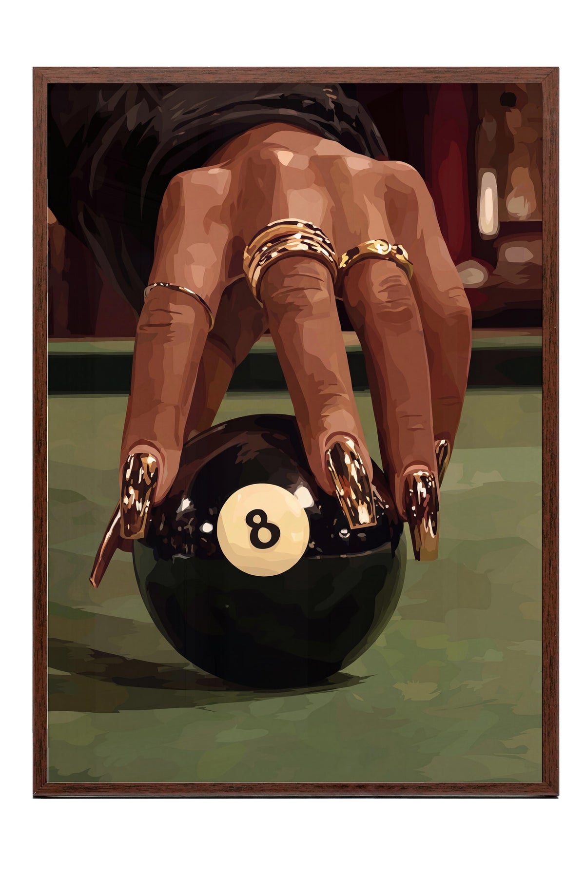 Bilardo Topu ve El Detayı Poster – Kahverengi Çerçeveli Tablo