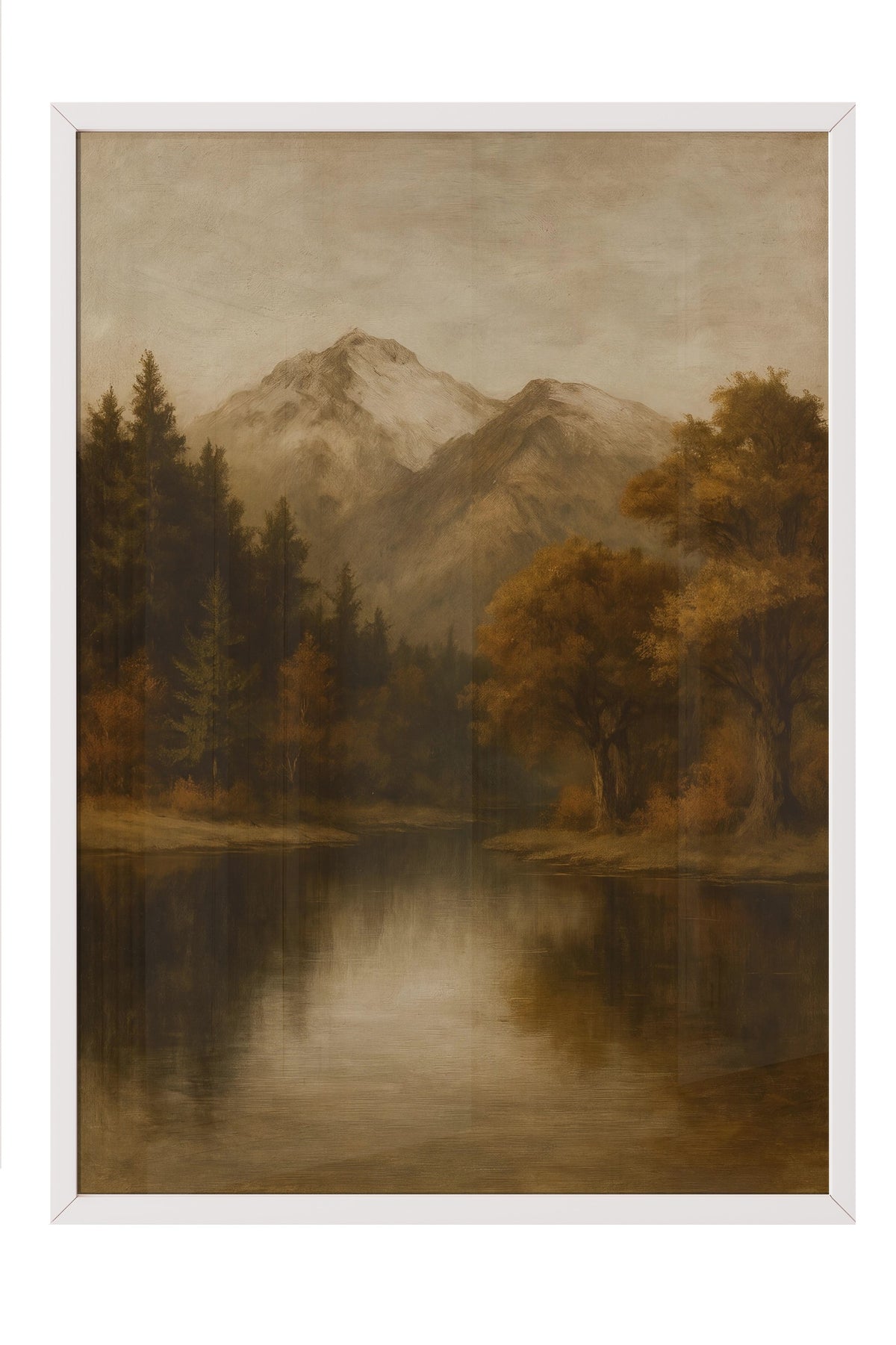 Dağ Manzarası ve Yansıma Poster – Beyaz Çerçeveli Tablo