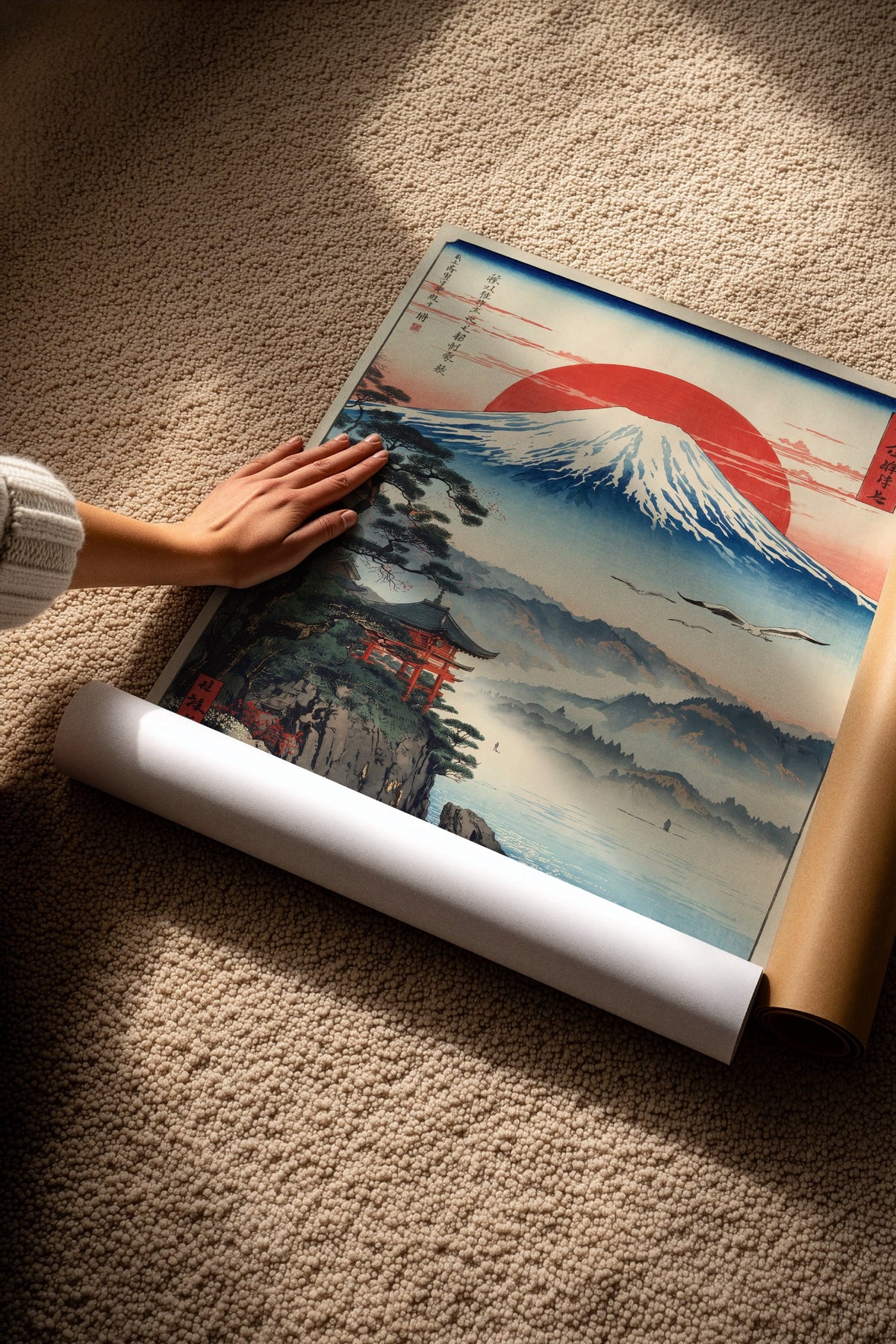 Mount Fuji ve Kırmızı Güneş Çerçevesiz Poster