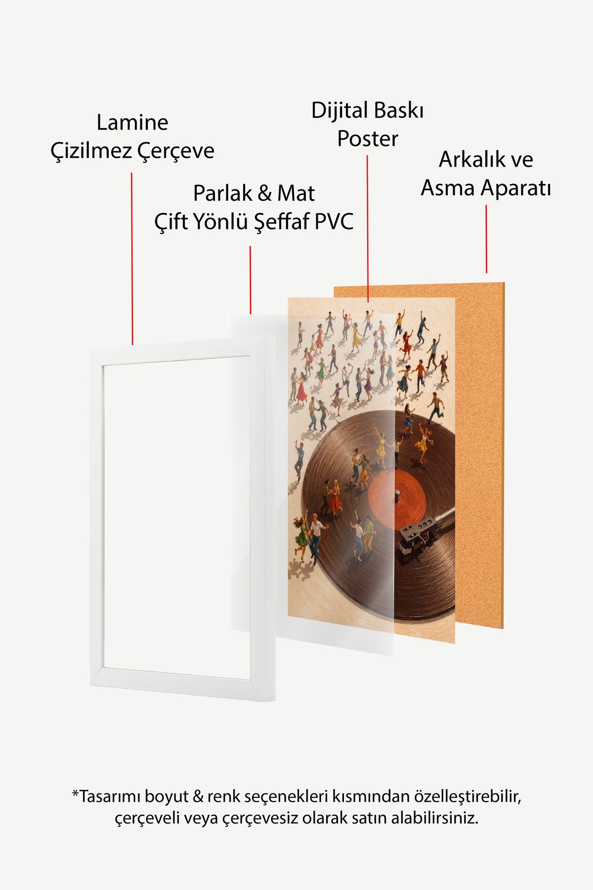 Dans Eden İnsanlar ve Plak Poster – Beyaz Çerçeveli Tablo