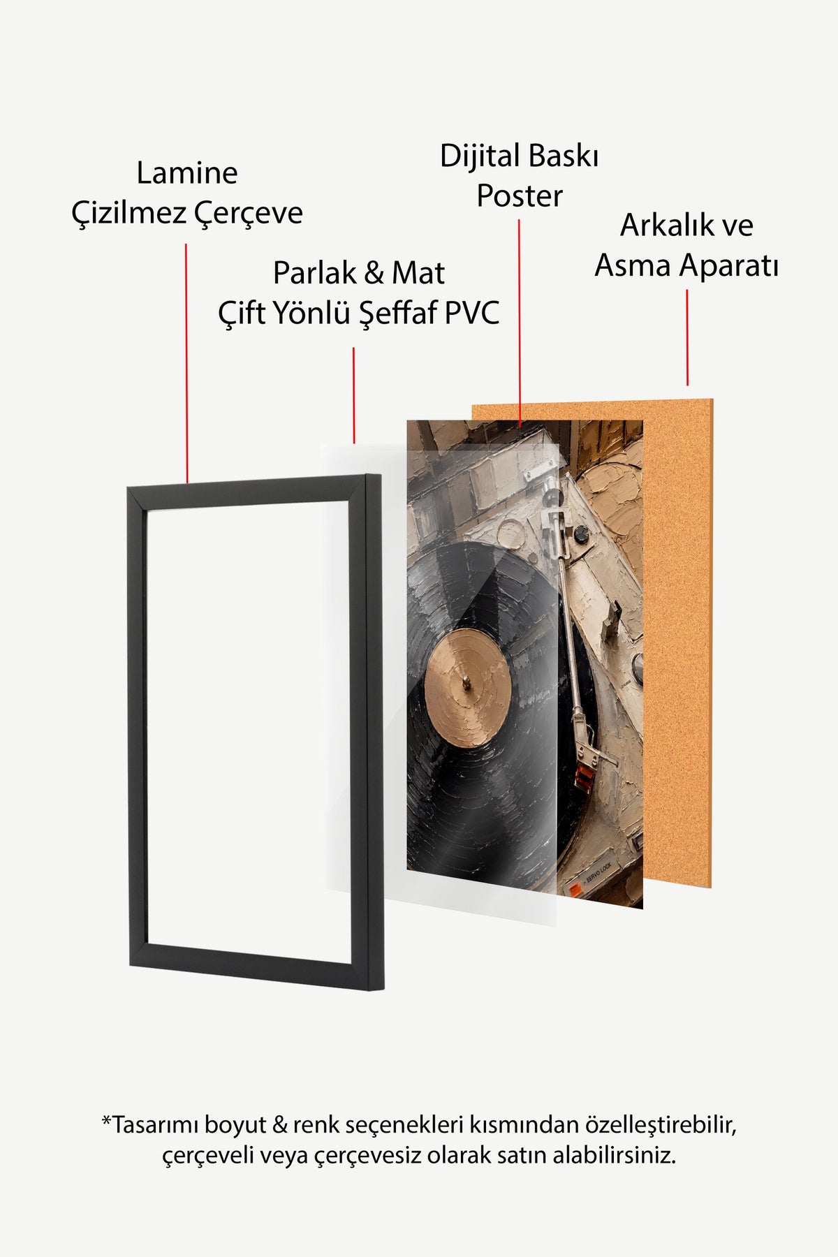 Yağlı Boya Pikap ve Plak Poster – Siyah Çerçeveli Tablo