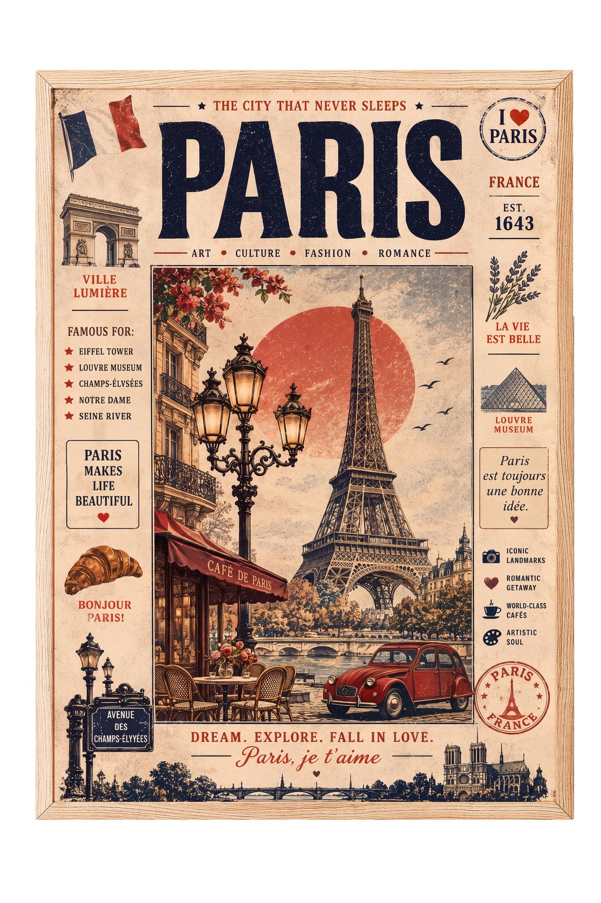 Paris, je t'aime Poster – Ahşap Çerçeveli Tablo