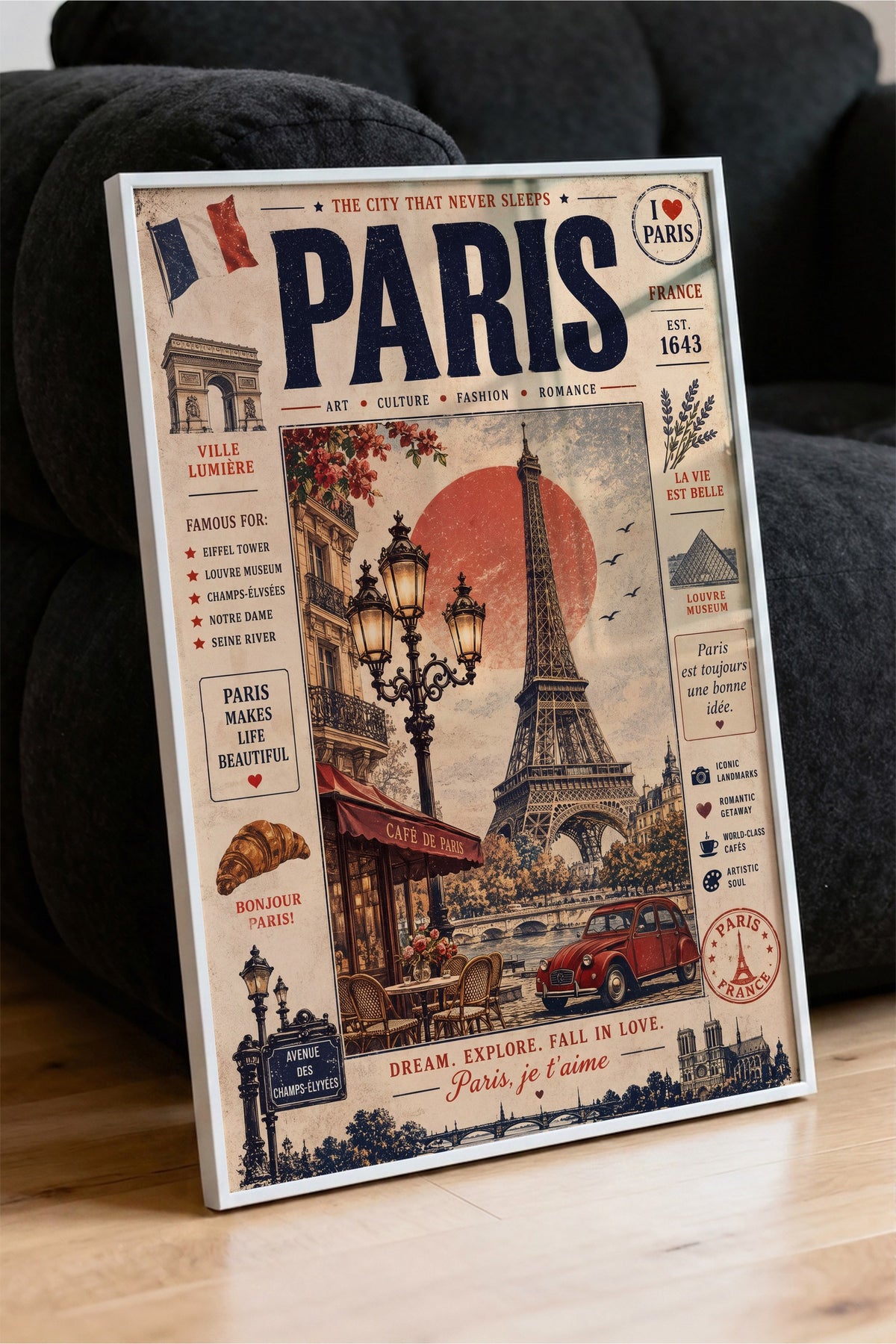 Paris, je t'aime Poster – Beyaz Çerçeveli Tablo