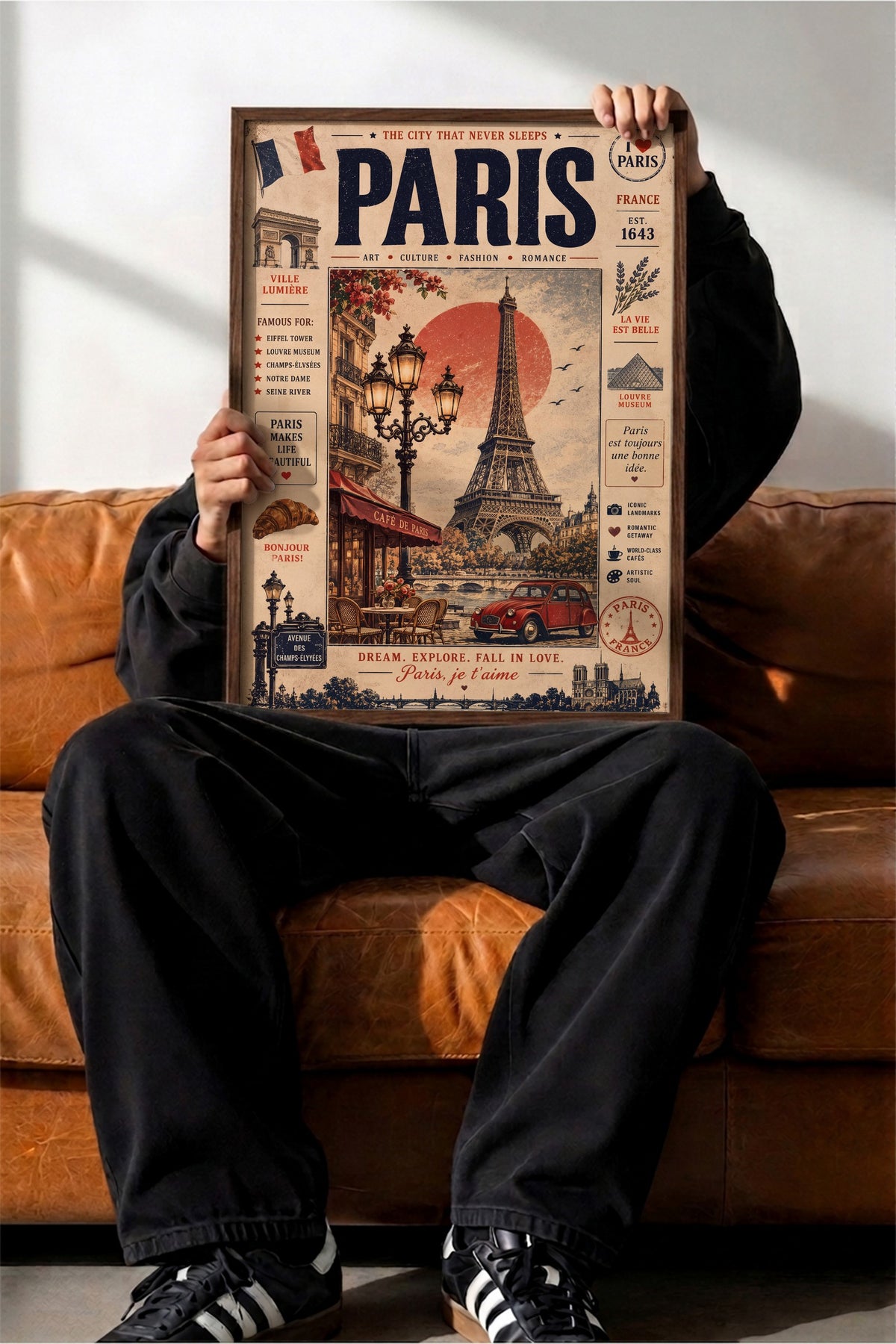 Paris, je t'aime Poster – Kahverengi Çerçeveli Tablo